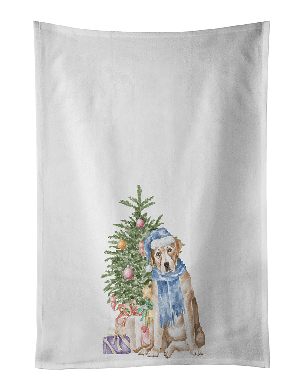 Buy this Labrador Retriever Yellow Christmas Presents and Tree White Kitchen Towel Set of 2