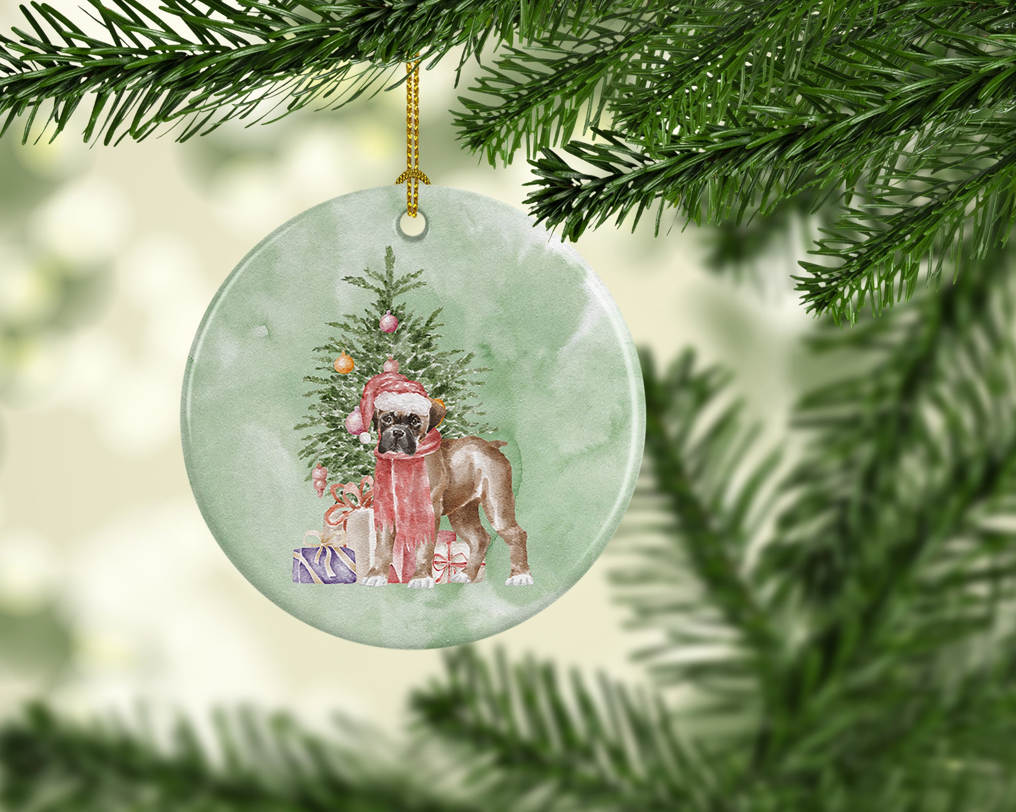 Christmas Boxer Puppy Ceramic Ornament - the-store.com