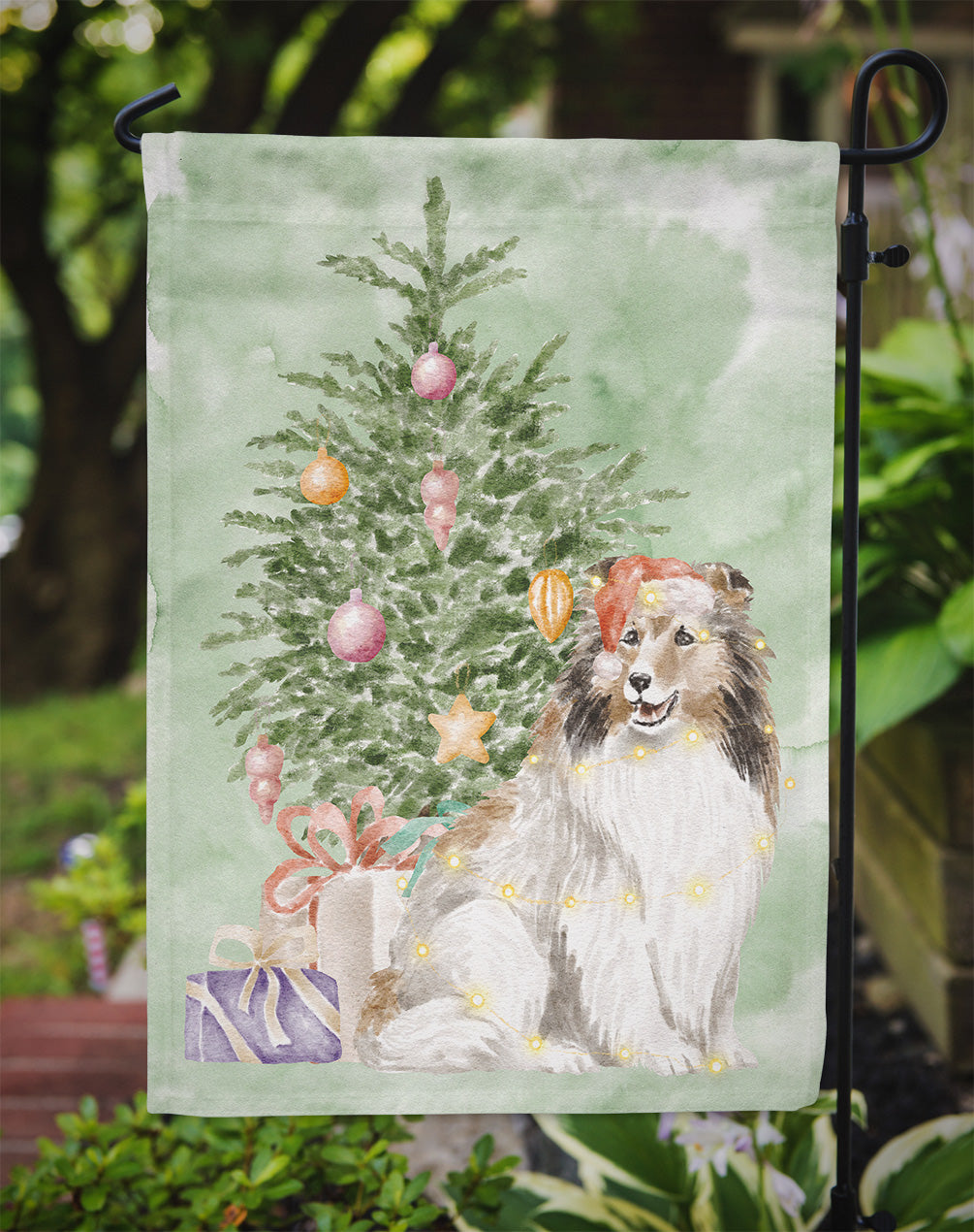 Christmas Sheltie Shetland Sheepdog Flag Garden Size  the-store.com.