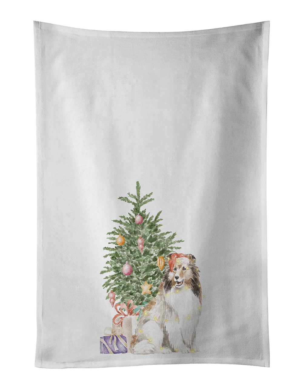 Buy this Sheltie Christmas Presents and Tree White Kitchen Towel Set of 2