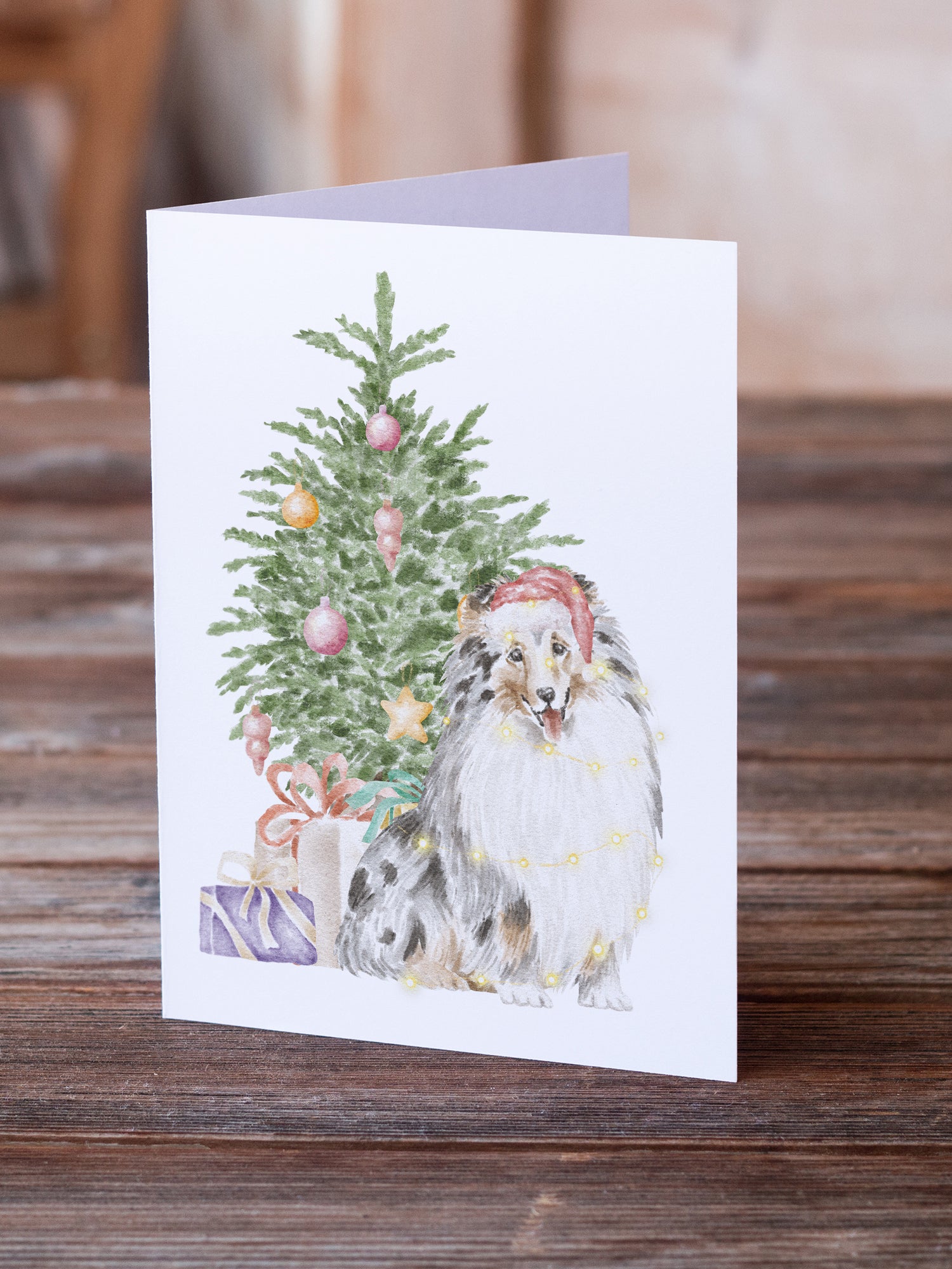 Buy this Christmas Sheltie Shetland Sheepdog Merle Greeting Cards and Envelopes Pack of 8