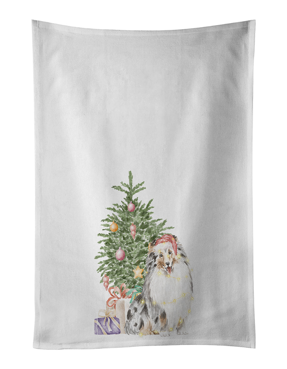 Buy this Sheltie Merle Christmas Presents and Tree White Kitchen Towel Set of 2