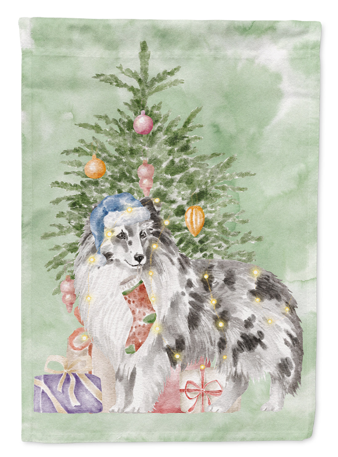 Christmas Sheltie Shetland Sheepdog Blue Merle Flag Garden Size  the-store.com.