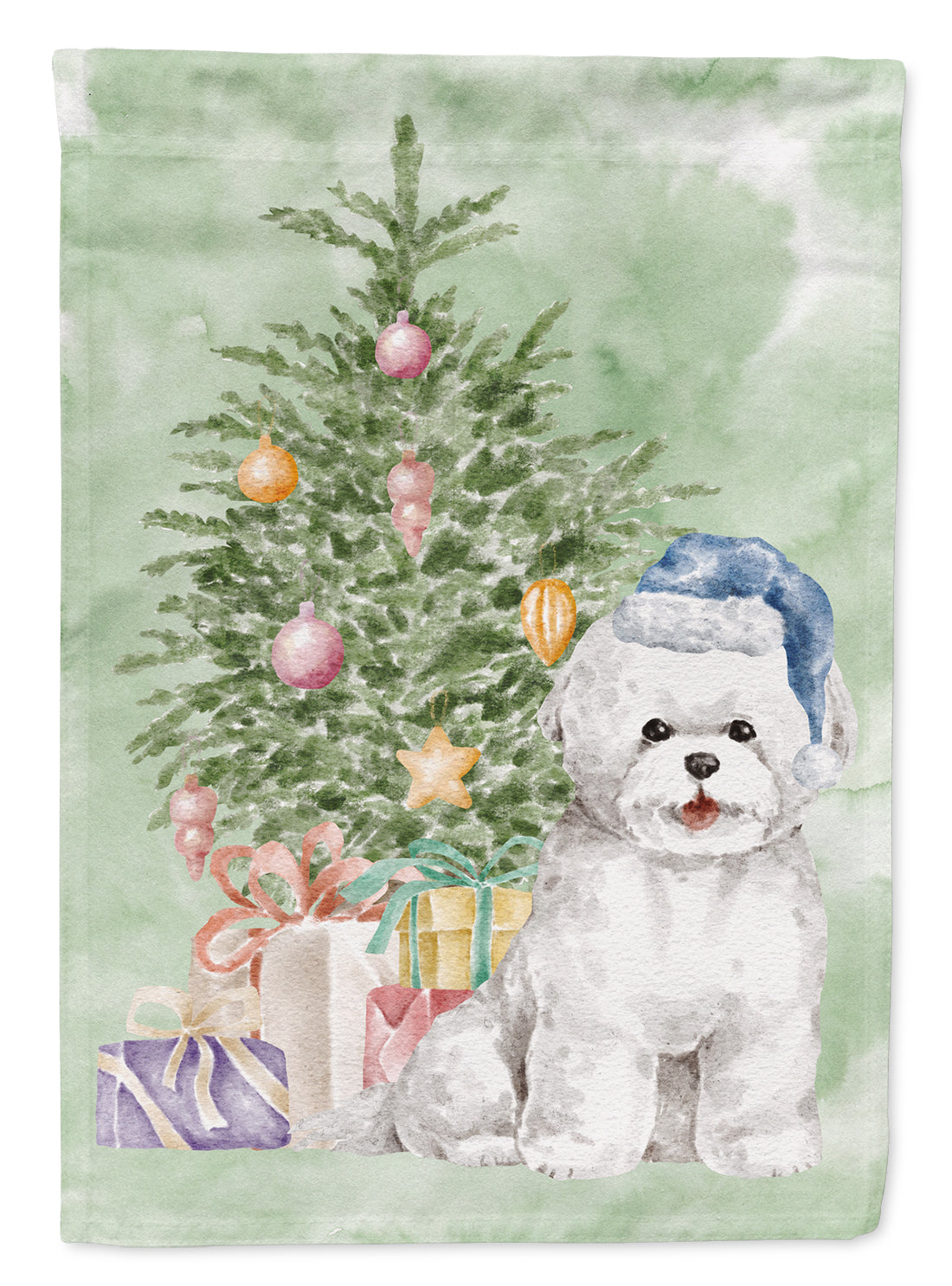 Christmas Bichon Frise Blue Hat Flag Garden Size  the-store.com.