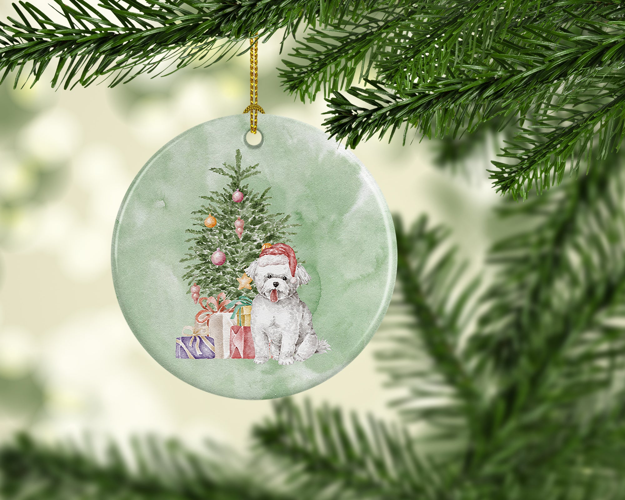 Buy this Christmas Bichon Frise Puppy Ceramic Ornament