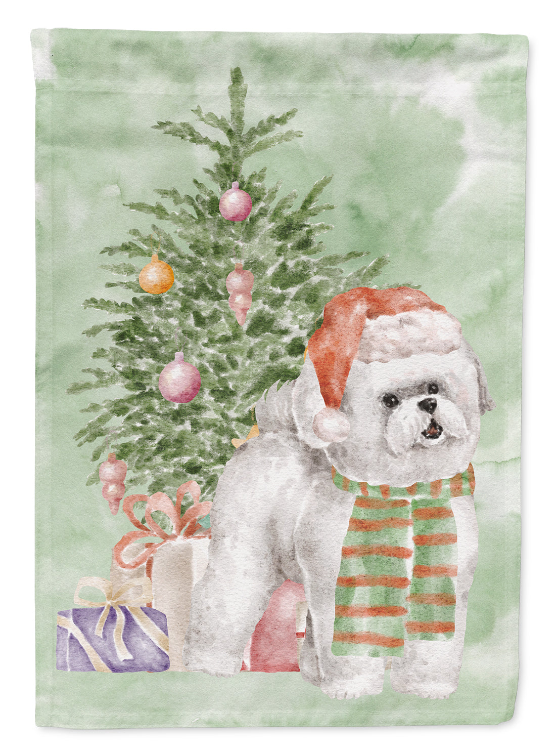 Christmas Bichon Frise Red Hat Flag Garden Size  the-store.com.