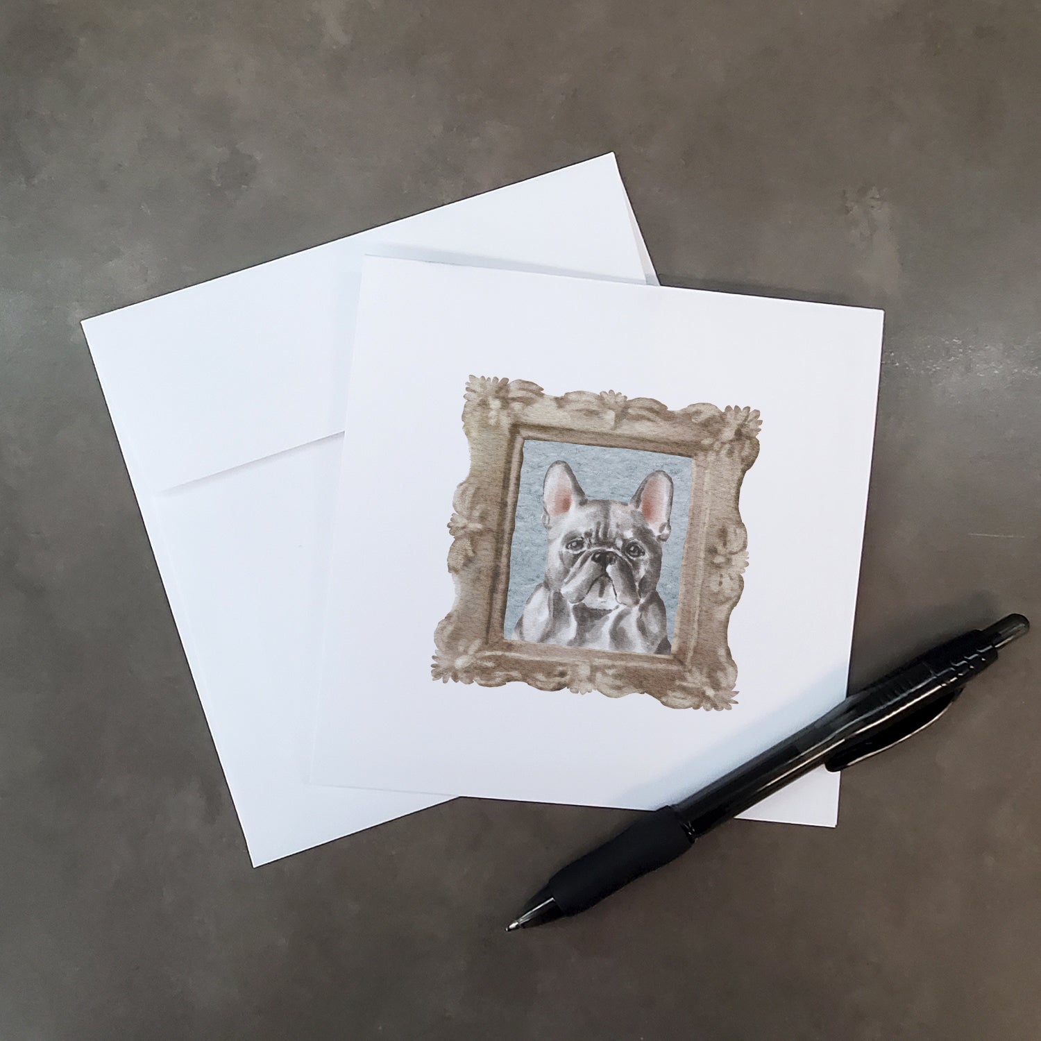 Buy this French Bulldog Black Front View Square Greeting Cards and Envelopes Pack of 8