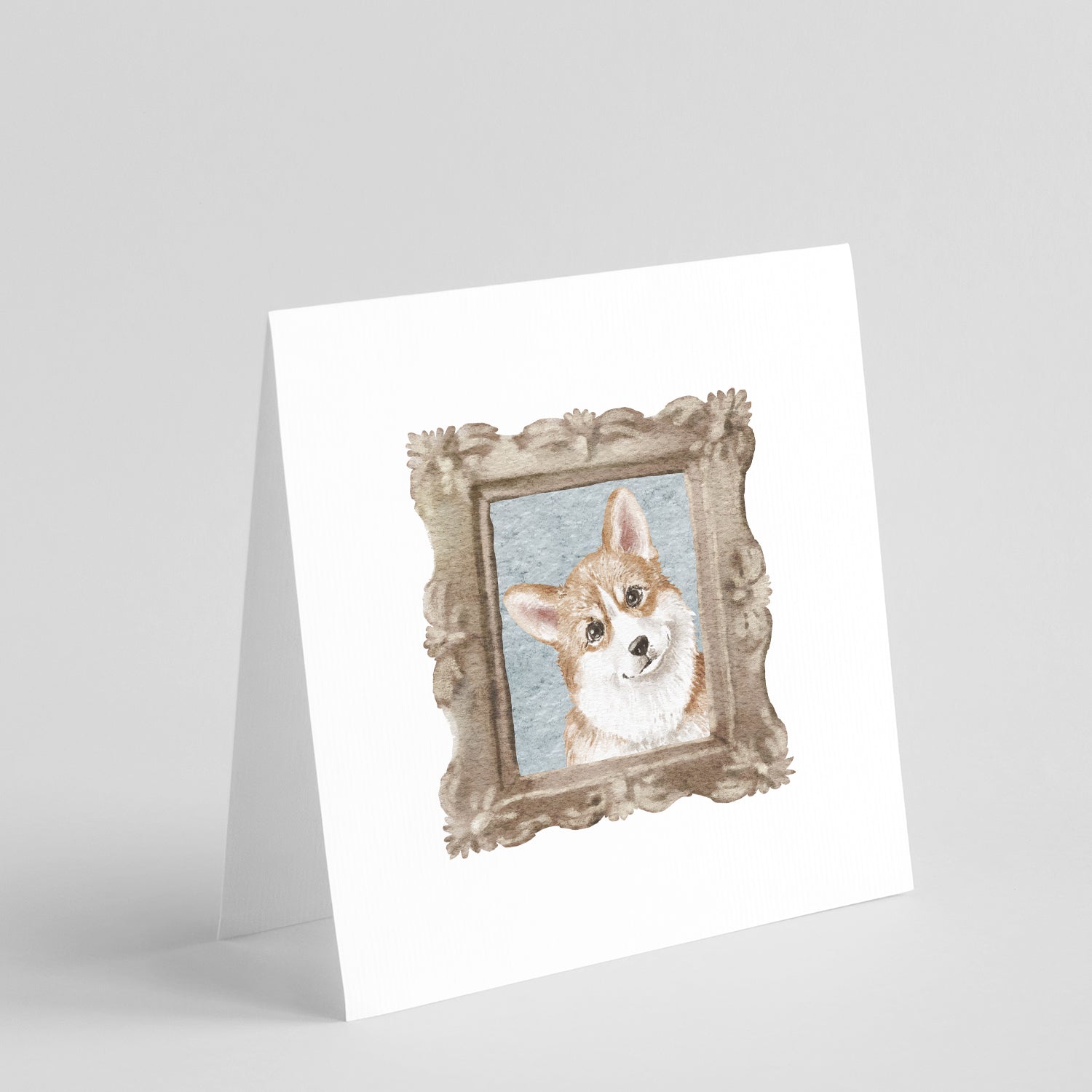 Buy this Corgi Red White Tilted Head Square Greeting Cards and Envelopes Pack of 8