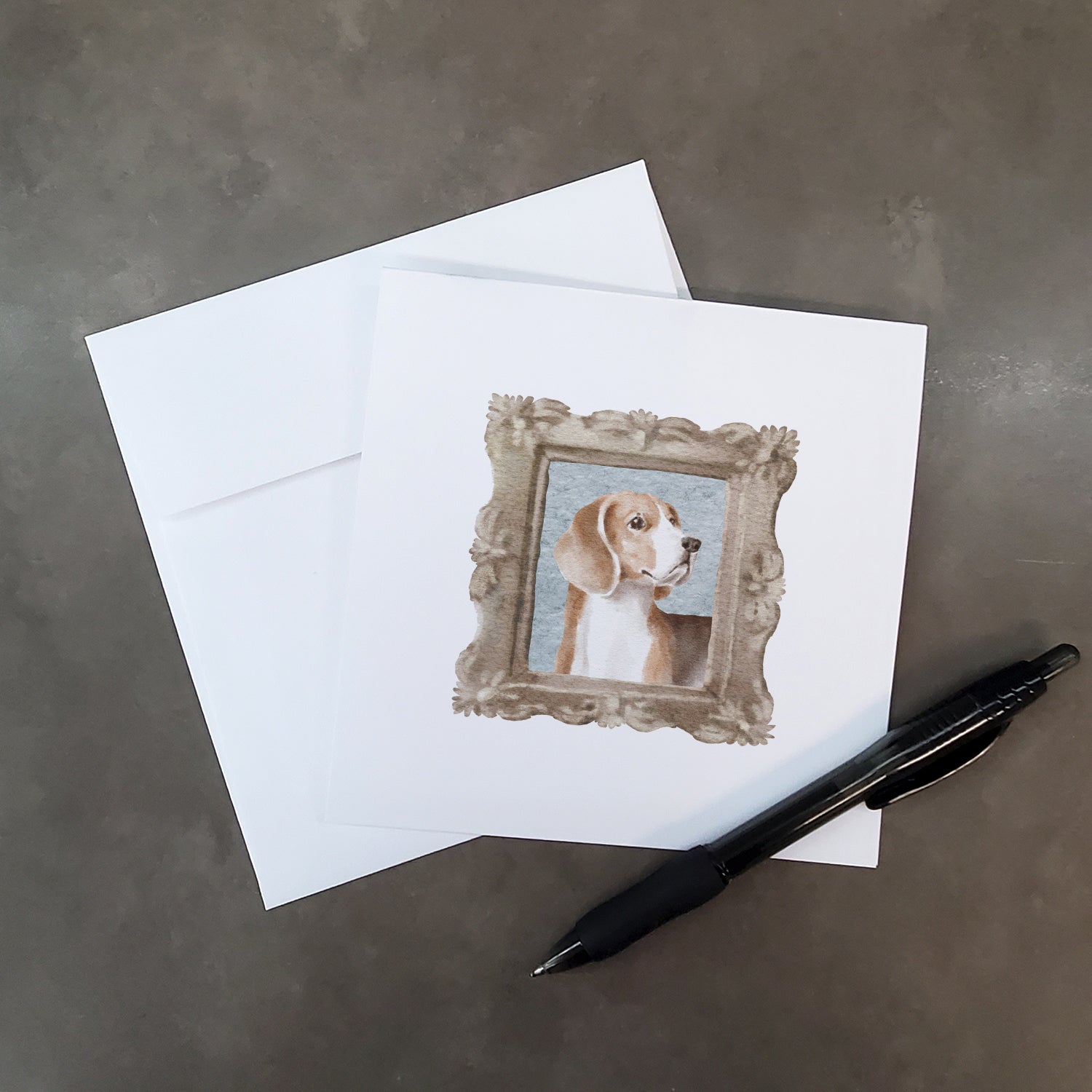 Buy this Beagle Tricolor Side View 2 Square Greeting Cards and Envelopes Pack of 8