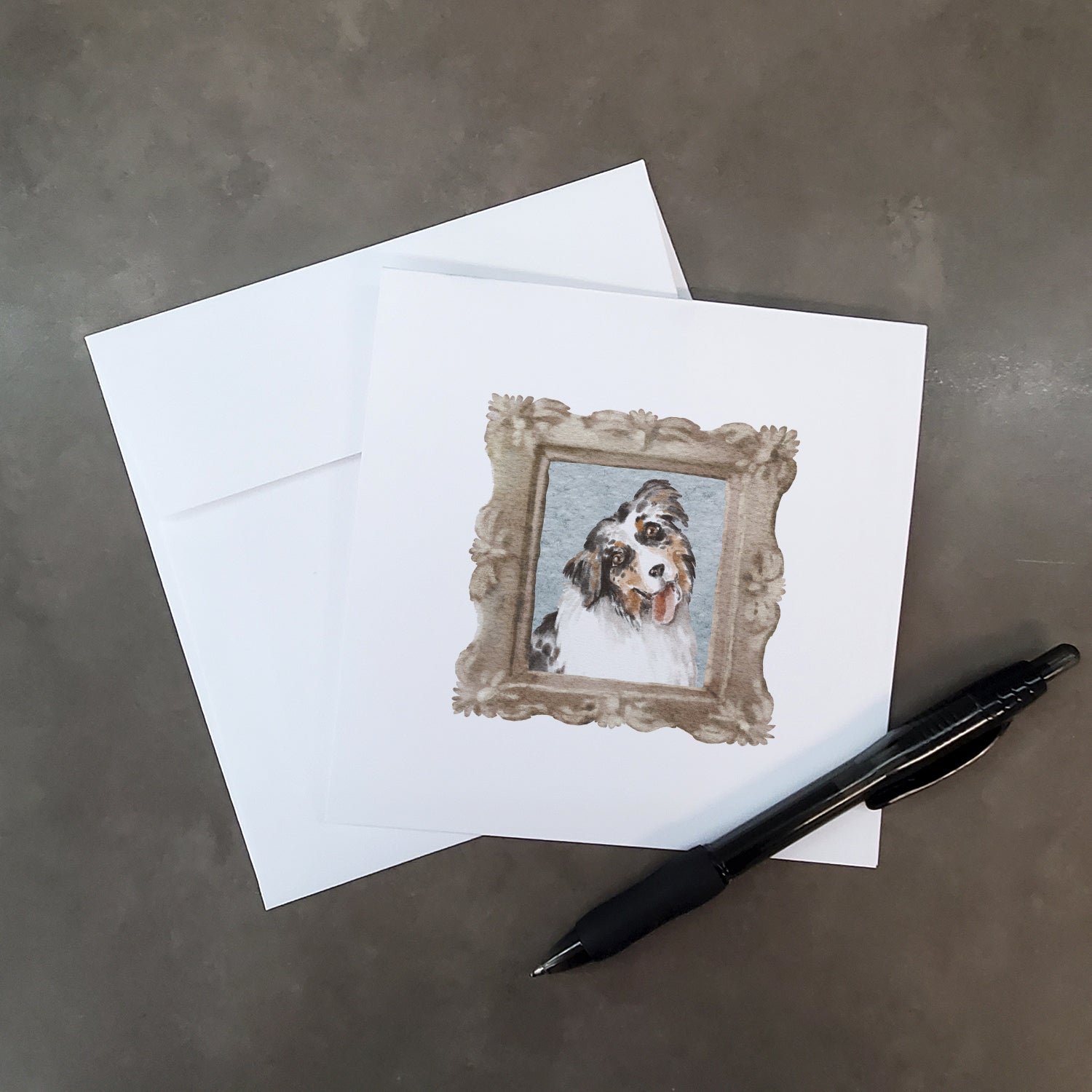 Australian Shepherd Merle Tongue Out Square Greeting Cards and Envelopes Pack of 8 - the-store.com