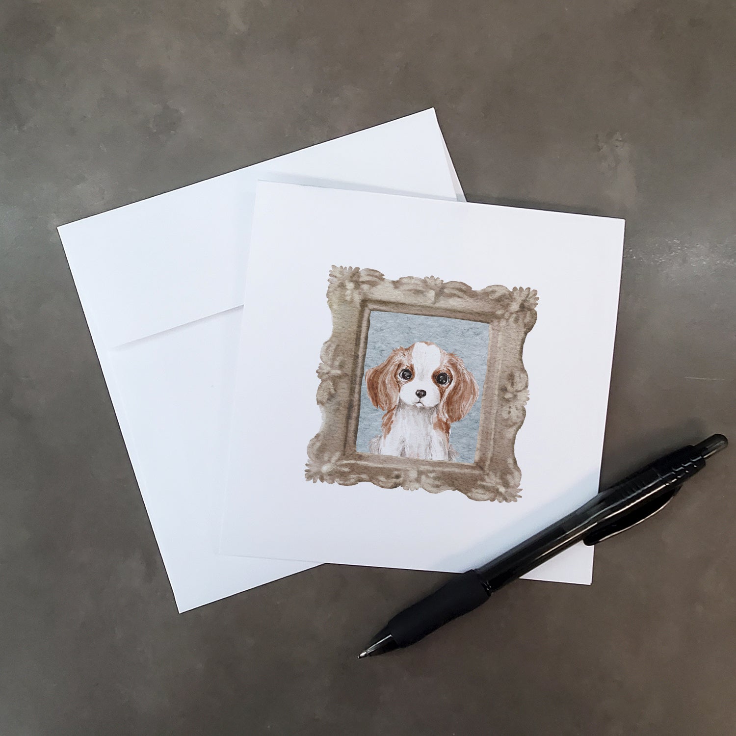 Cavalier King Charles Spaniel Red White Puppy Square Greeting Cards and Envelopes Pack of 8 - the-store.com