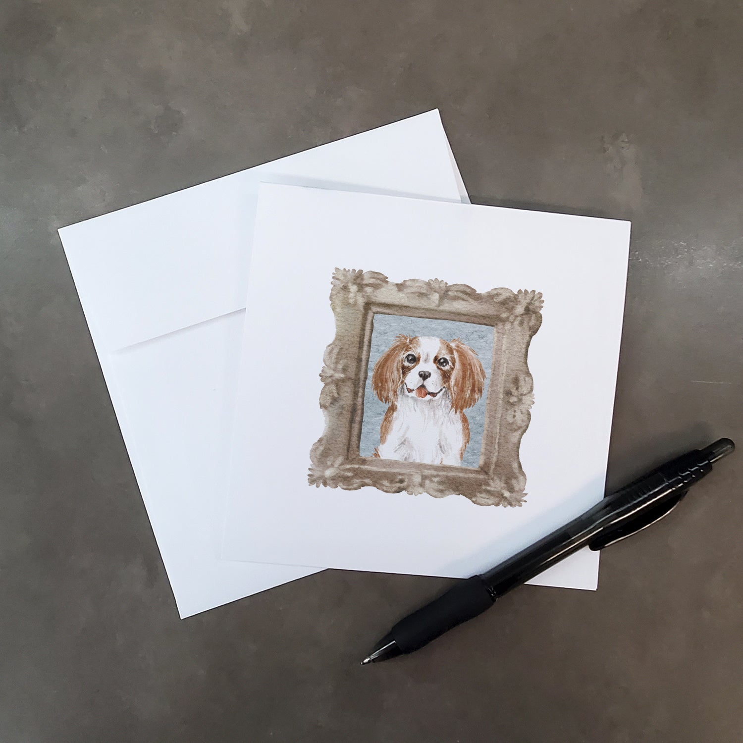 Cavalier King Charles Spaniel Red White Tongue Out Square Greeting Cards and Envelopes Pack of 8 - the-store.com