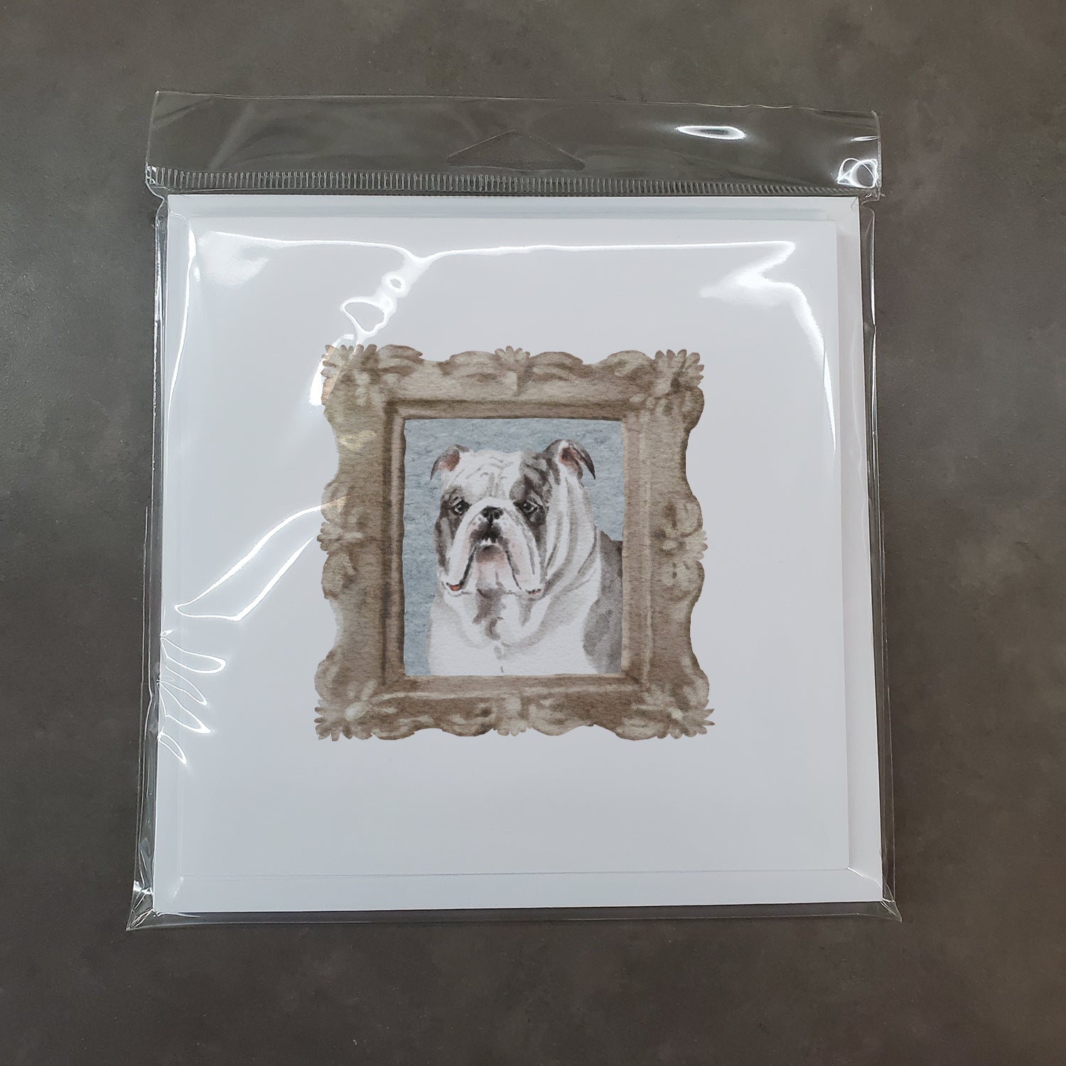 English Bulldog Black White Front View Square Greeting Cards and Envelopes Pack of 8 - the-store.com