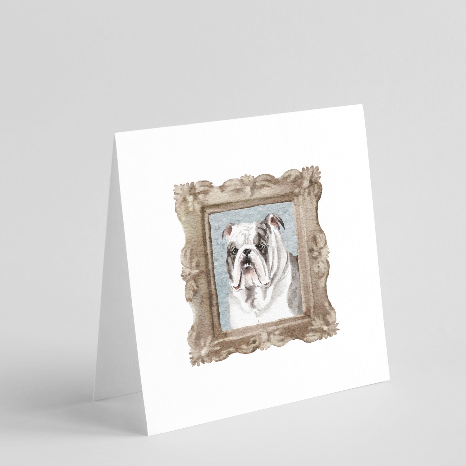 Buy this English Bulldog Black White Front View Square Greeting Cards and Envelopes Pack of 8