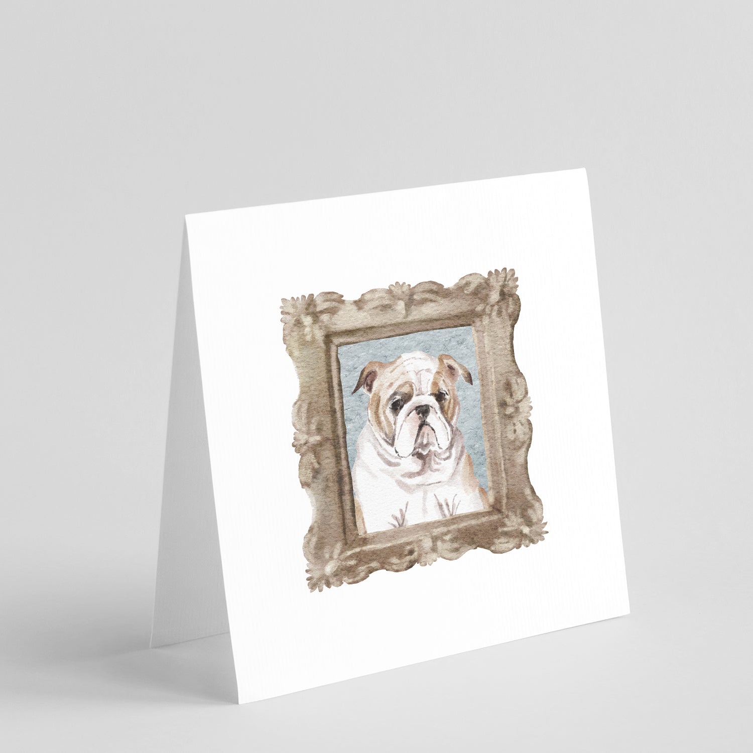 Buy this English Bulldog Fawn White Front View Square Greeting Cards and Envelopes Pack of 8