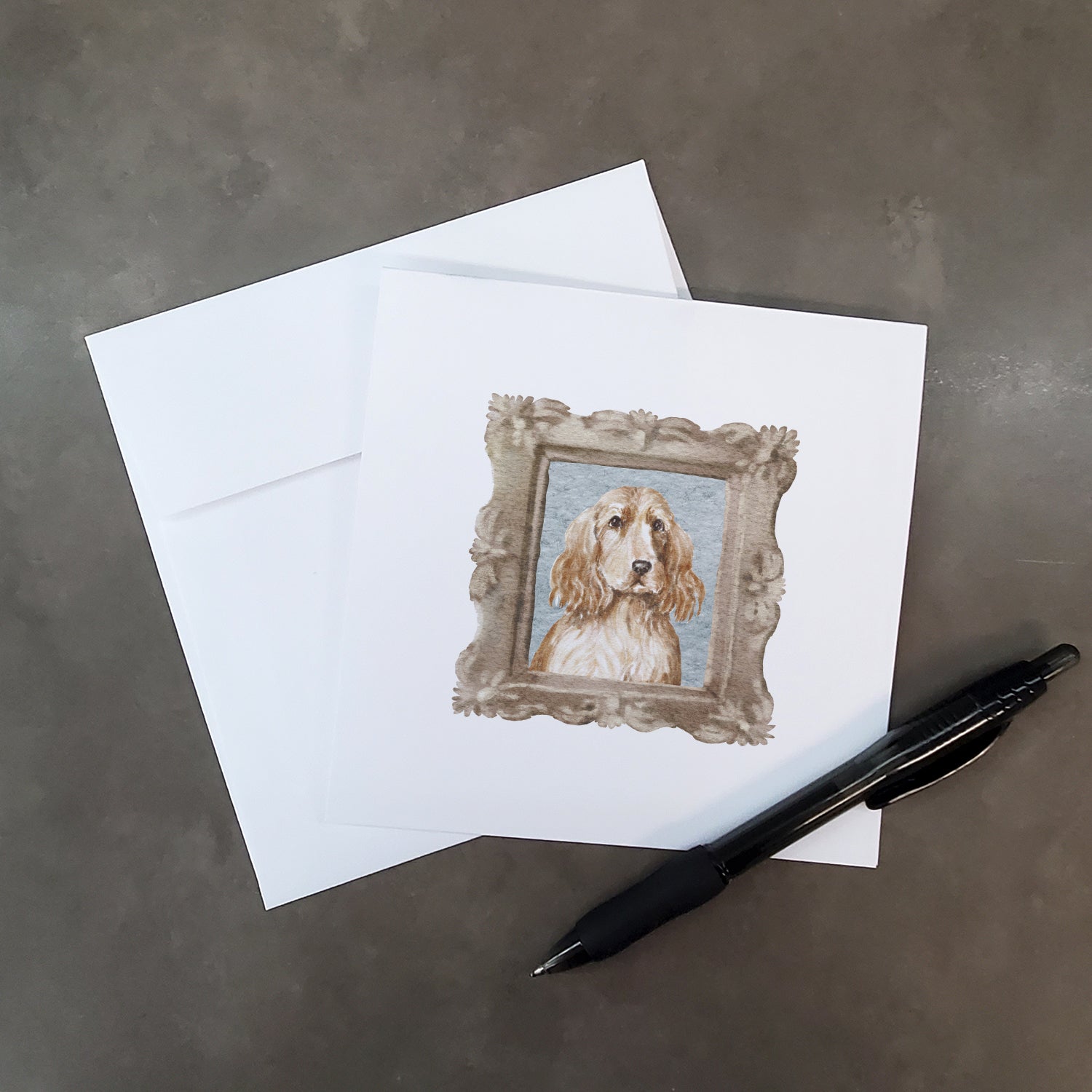 Buy this English Cocker Spaniel Golden Front View Square Greeting Cards and Envelopes Pack of 8