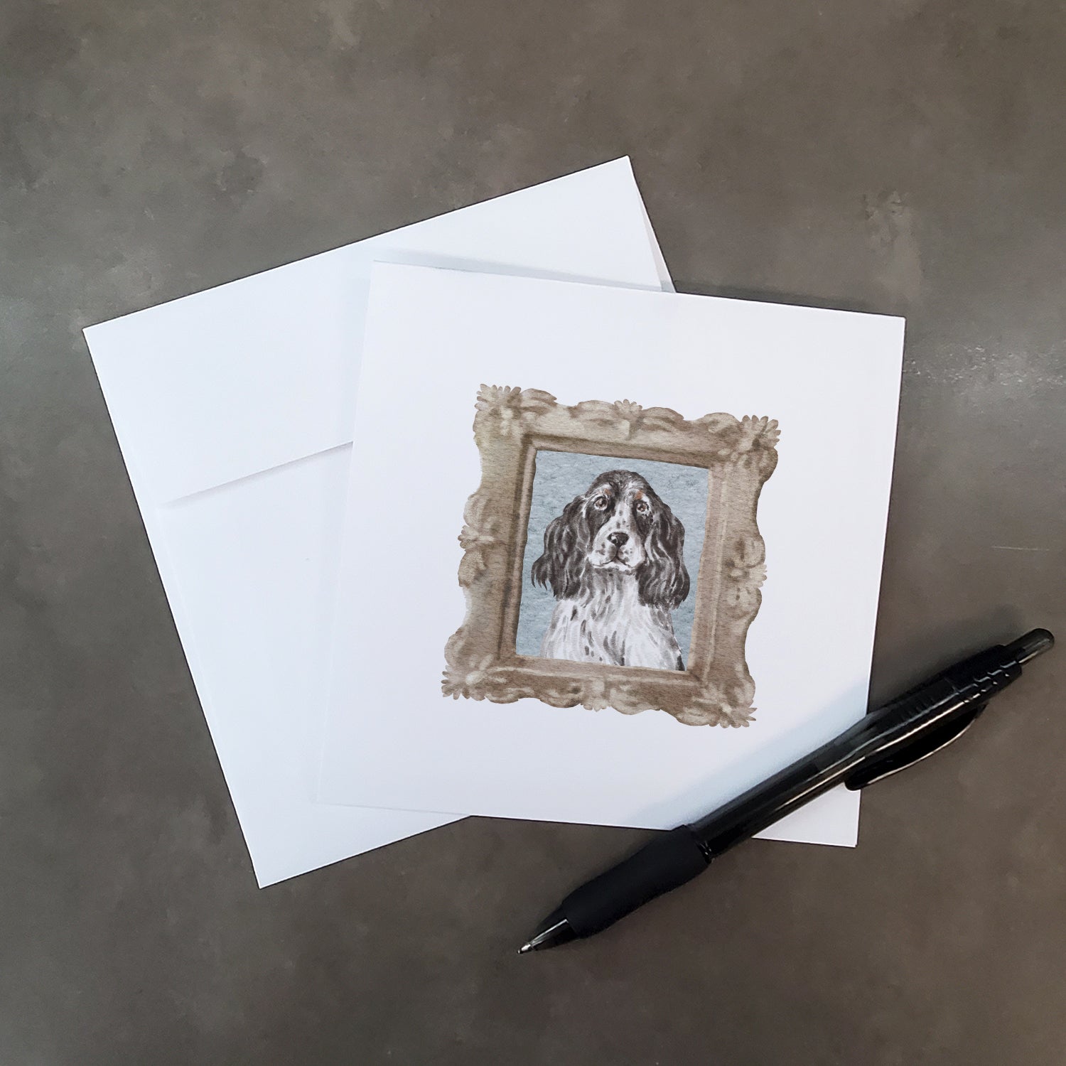 English Cocker Spaniel Speckled Front View Square Greeting Cards and Envelopes Pack of 8 - the-store.com