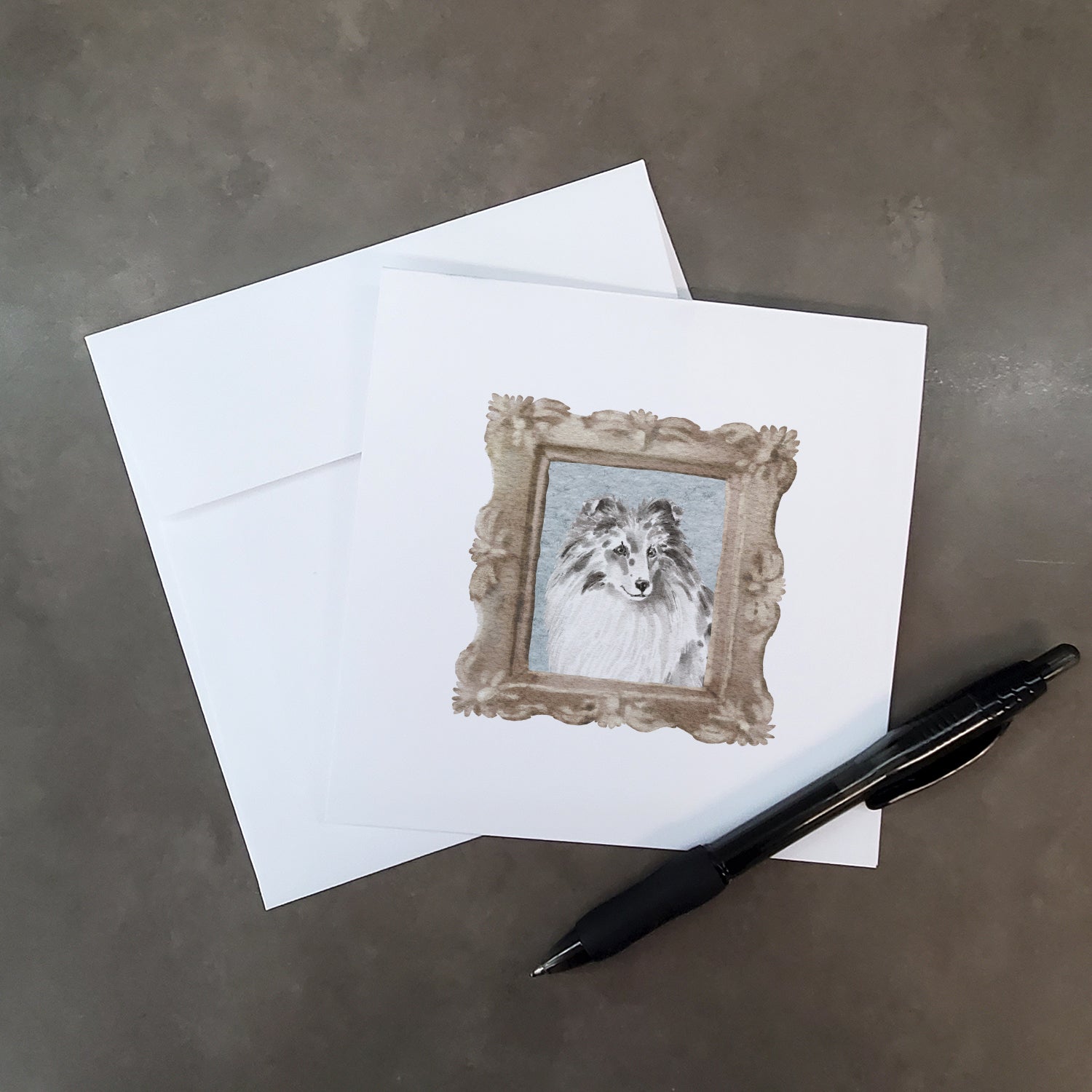 Sheltie Bi-Blue Merle Square Greeting Cards and Envelopes Pack of 8 - the-store.com