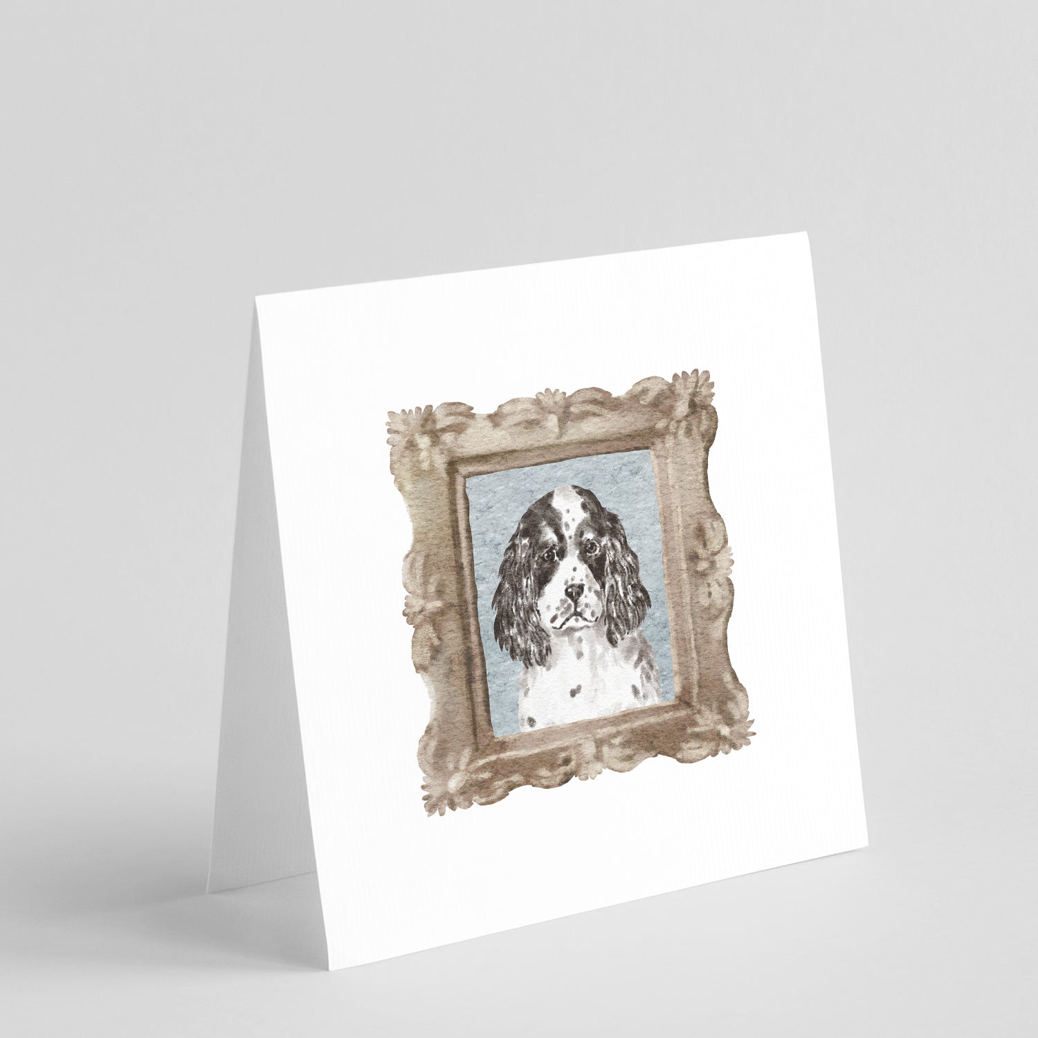 Buy this English Springer Spaniel Black White Puppy Square Greeting Cards and Envelopes Pack of 8