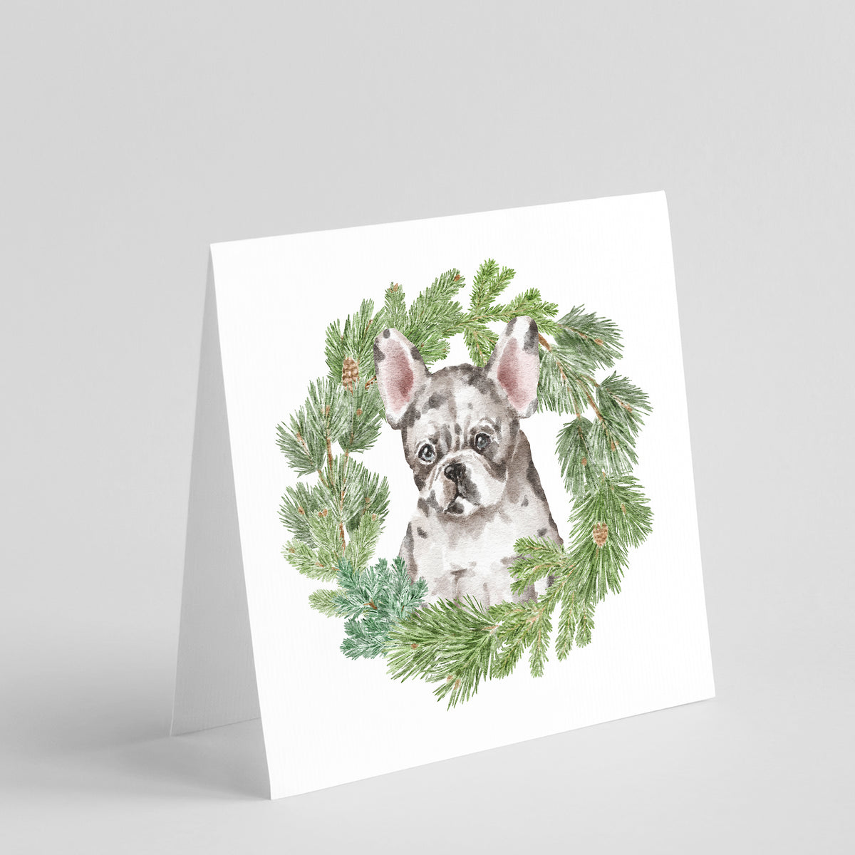 Buy this French Bulldog Puppy Pied with Christmas Wreath Square Greeting Cards and Envelopes Pack of 8