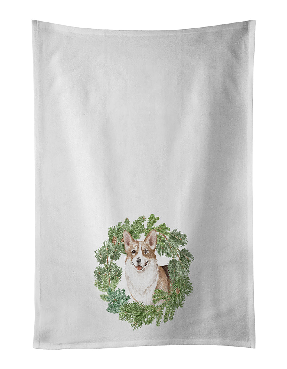 Buy this Corgi Tricolor Smiling Christmas Wreath White Kitchen Towel Set of 2