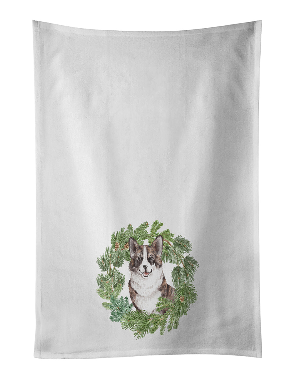 Buy this Corgi Brindle Christmas Wreath White Kitchen Towel Set of 2