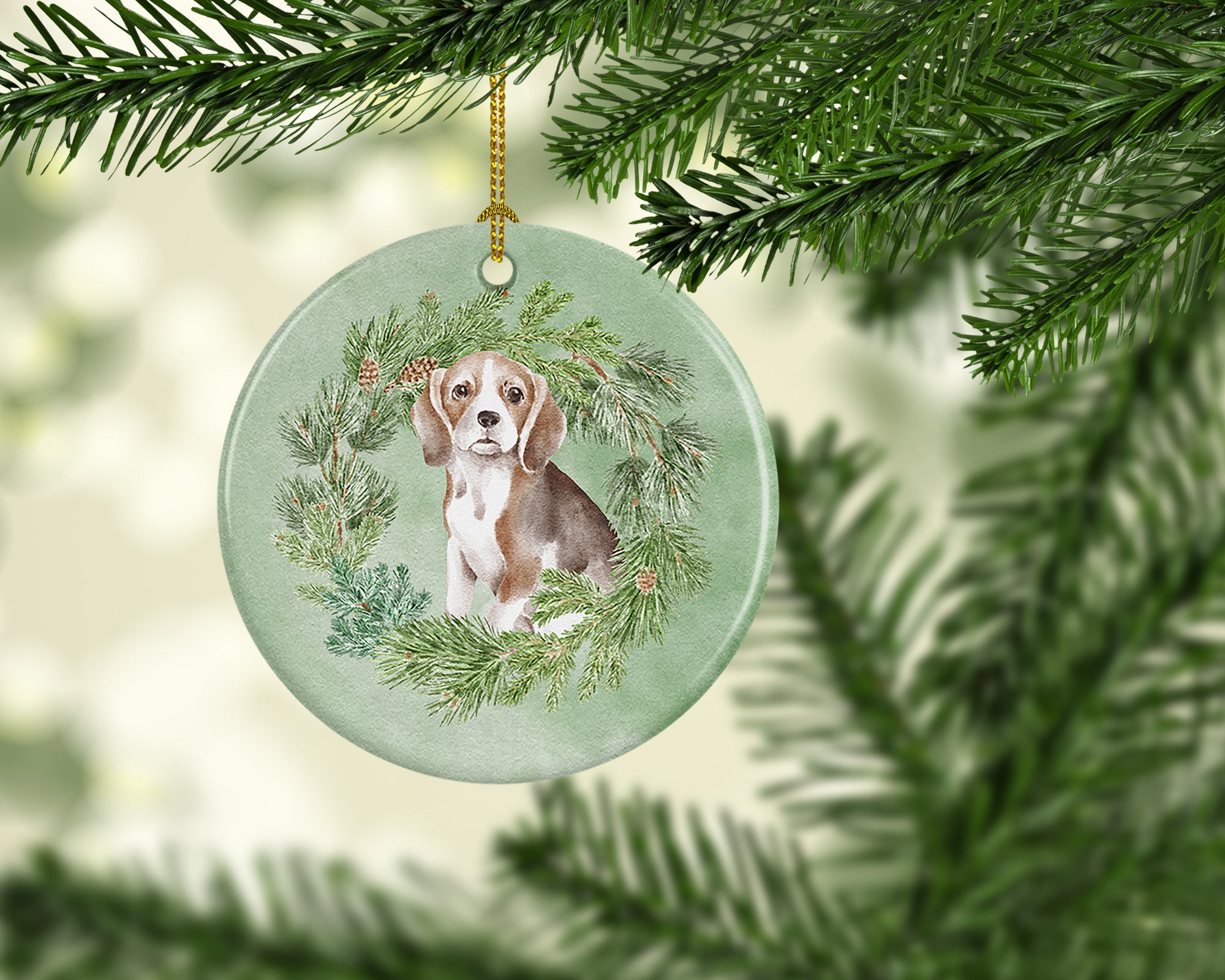 Buy this Beagle Puppy Christmas Wreath Ceramic Ornament