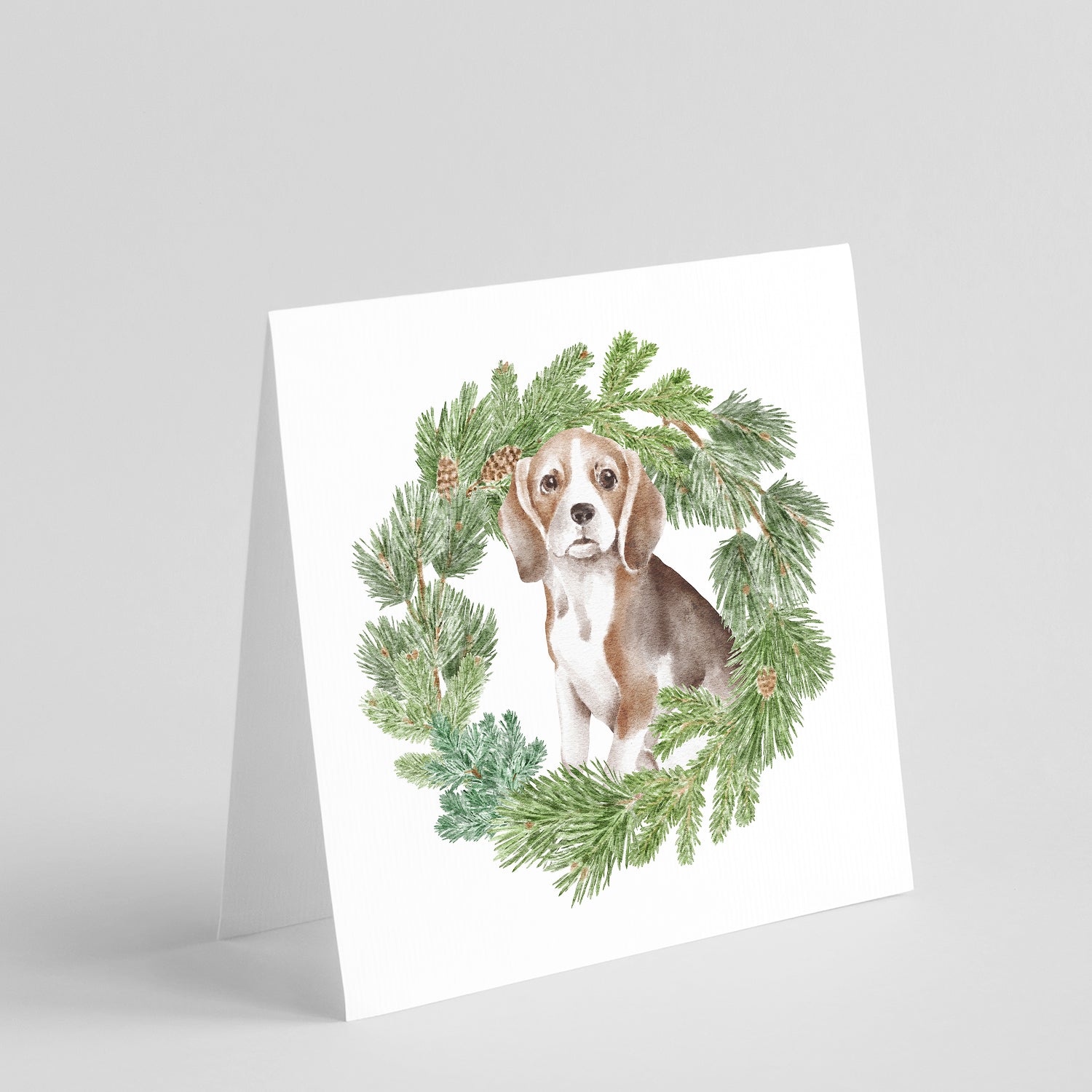 Buy this Beagle Puppy with Christmas Wreath Square Greeting Cards and Envelopes Pack of 8