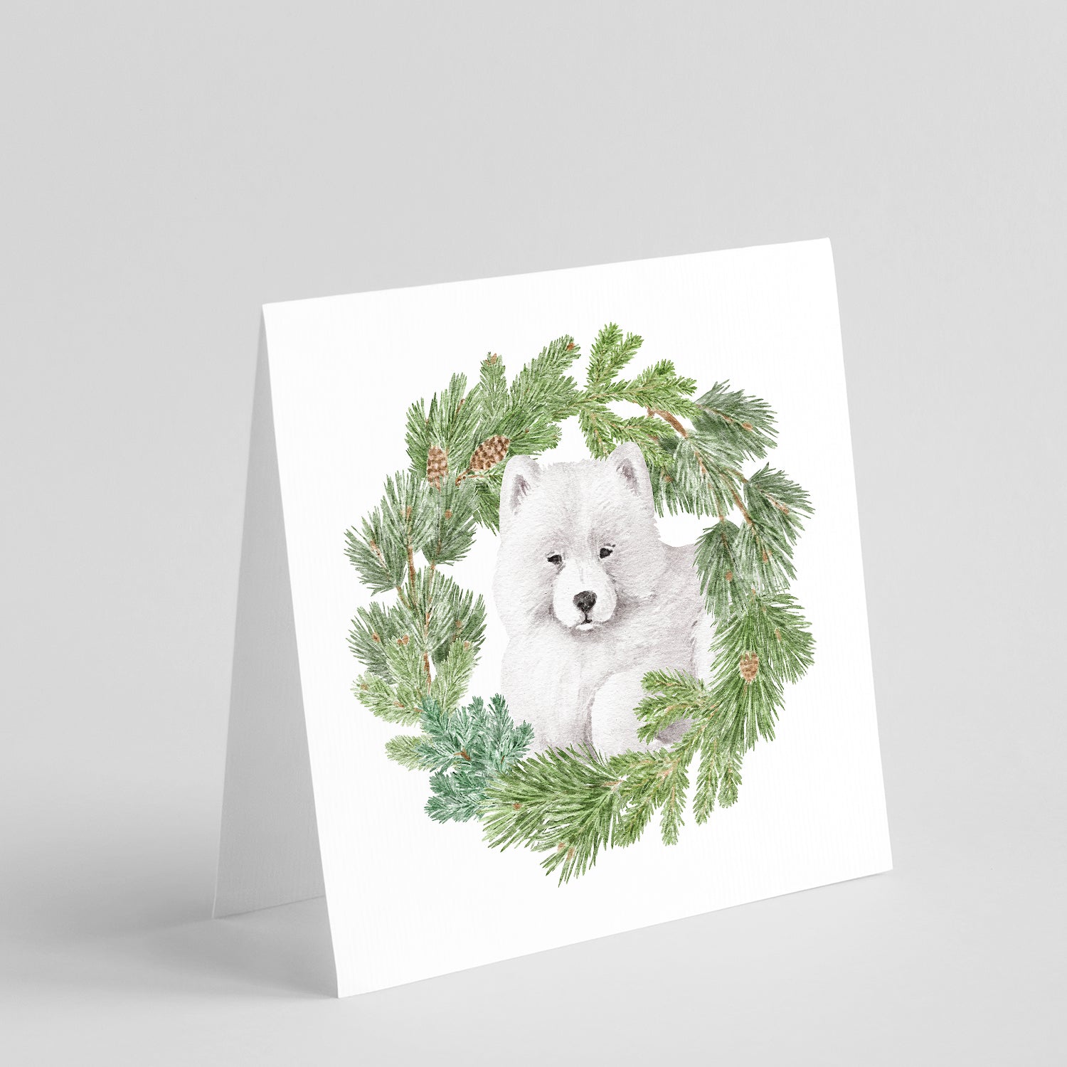 Buy this Samoyed Puppy with Christmas Wreath Square Greeting Cards and Envelopes Pack of 8