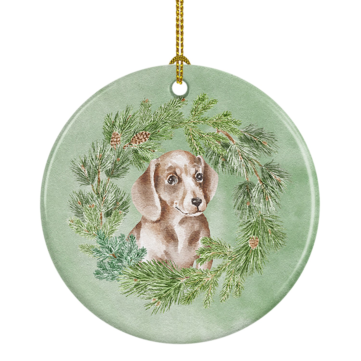 Buy this Dachshund Red Puppy Christmas Wreath Ceramic Ornament