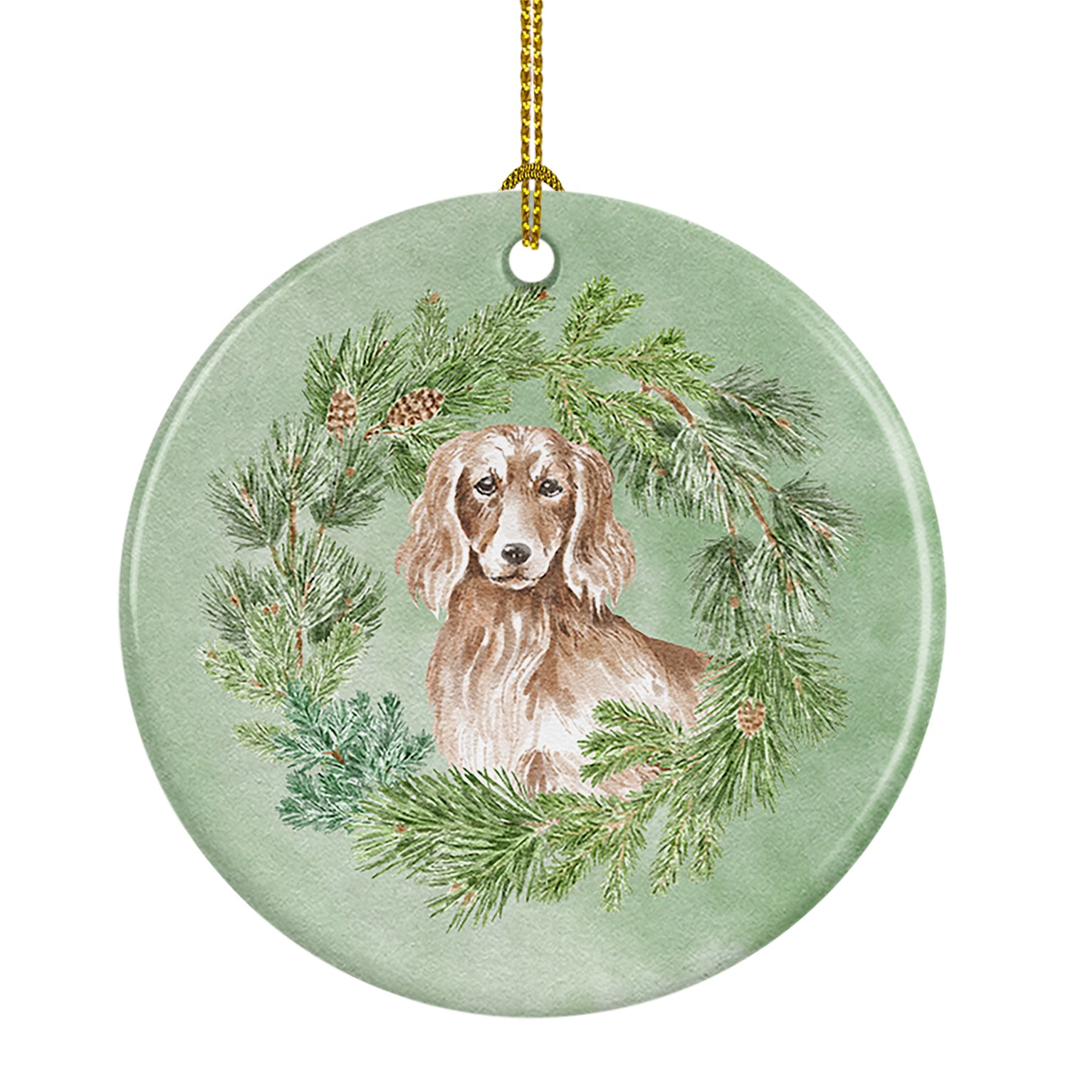 Buy this Dachshund Red Longhaired Christmas Wreath Ceramic Ornament