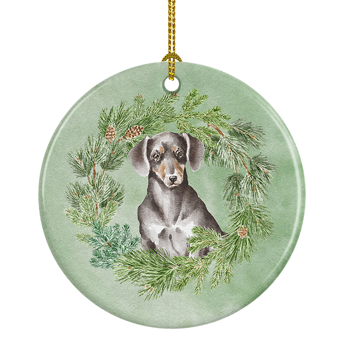 Buy this Dachshund Black and Tan Christmas Wreath Ceramic Ornament