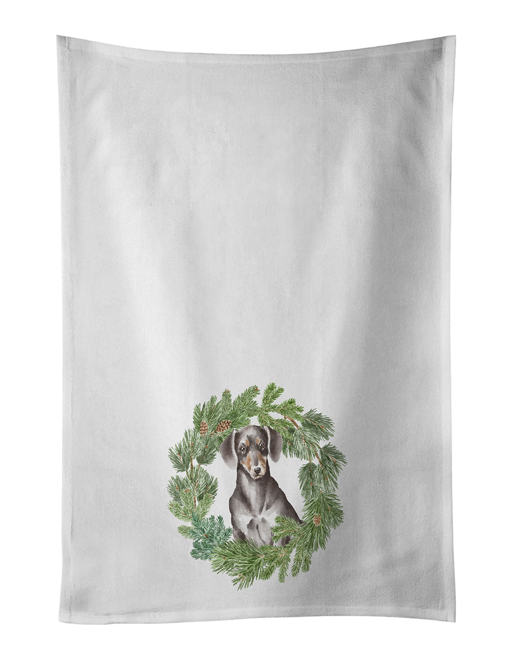 Buy this Dachshund Black and Tan Christmas Wreath White Kitchen Towel Set of 2