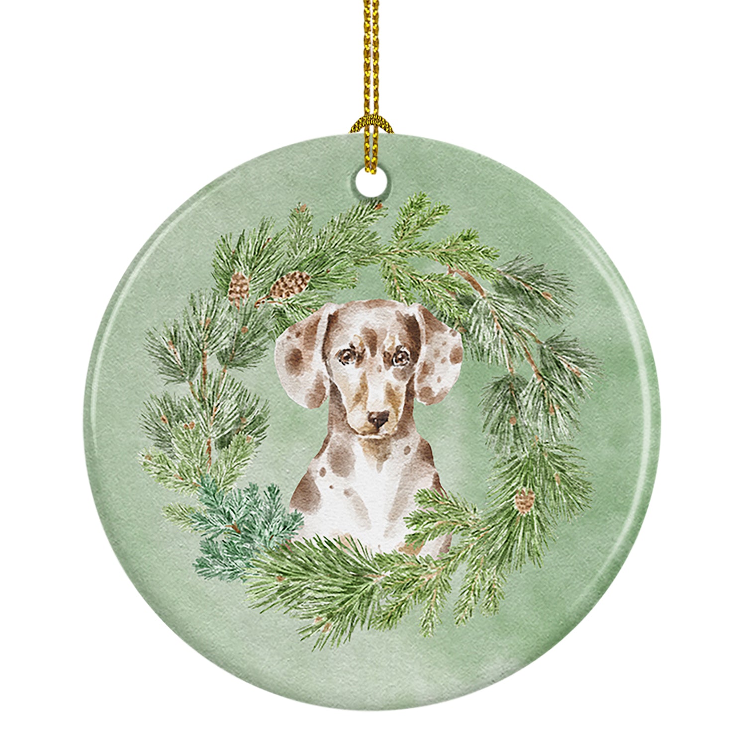 Buy this Dachshund Dappled Christmas Wreath Ceramic Ornament