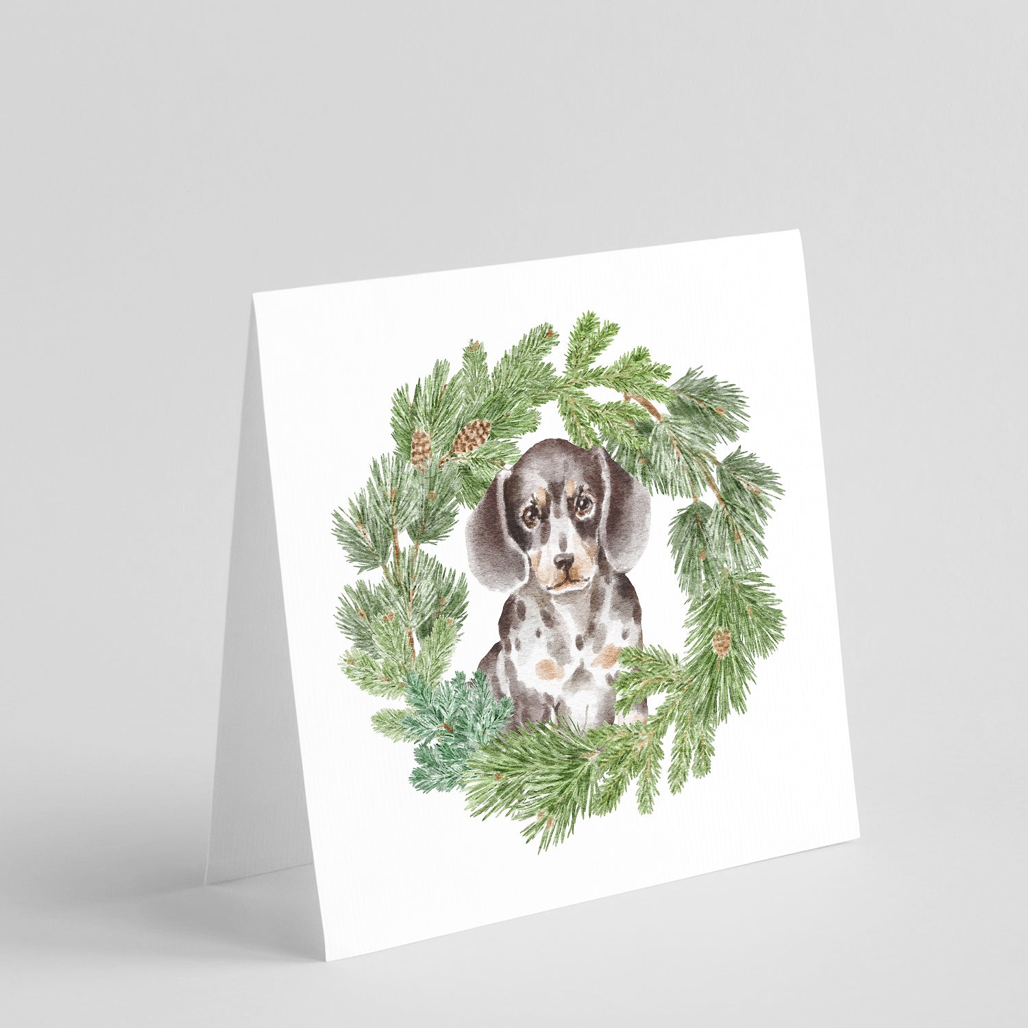 Buy this Dachshund Puppy Dappled with Christmas Wreath Square Greeting Cards and Envelopes Pack of 8