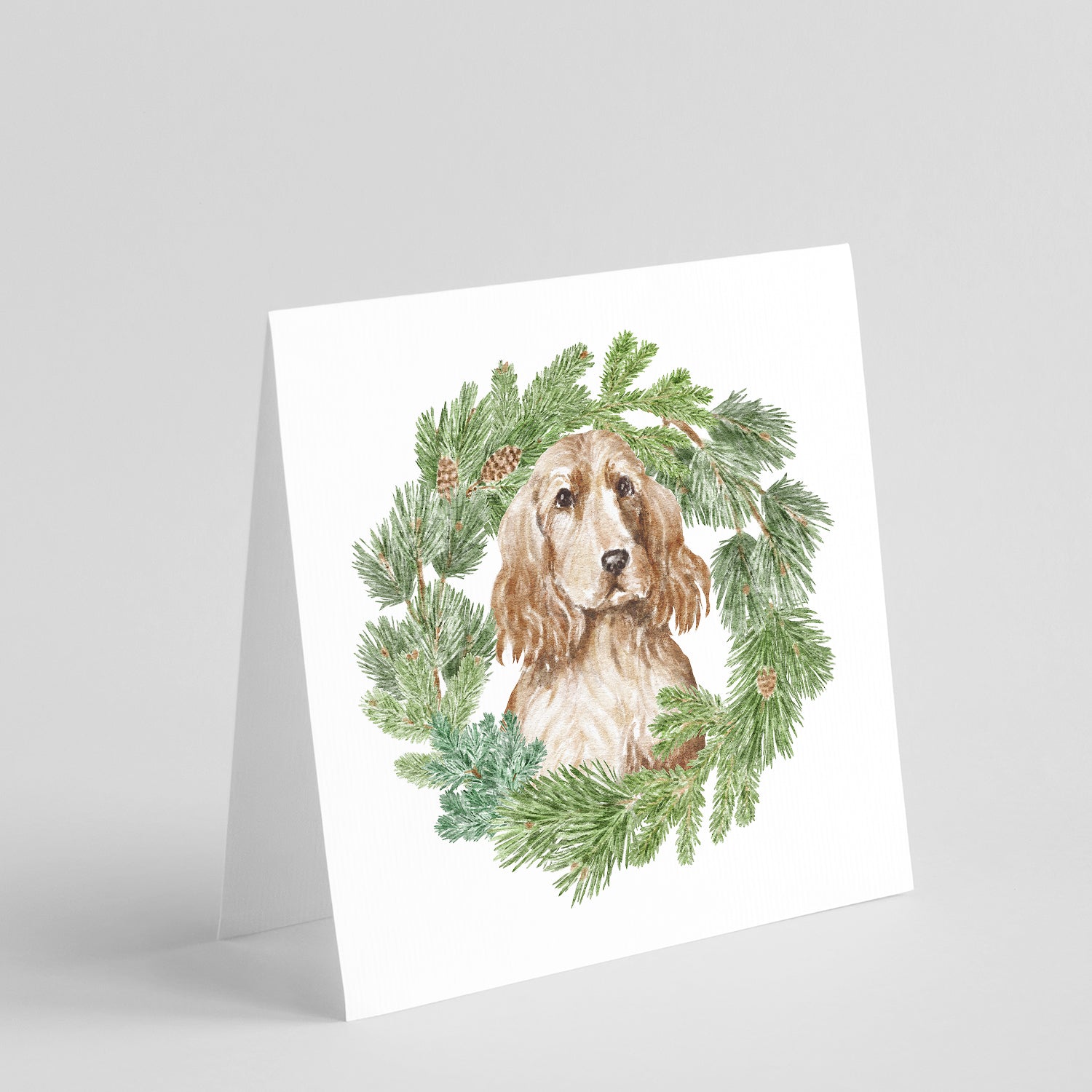 Buy this Cocker Spaniel Golden with Christmas Wreath Square Greeting Cards and Envelopes Pack of 8