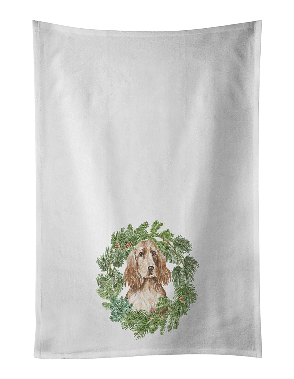 Buy this Cocker Spaniel Golden Christmas Wreath White Kitchen Towel Set of 2