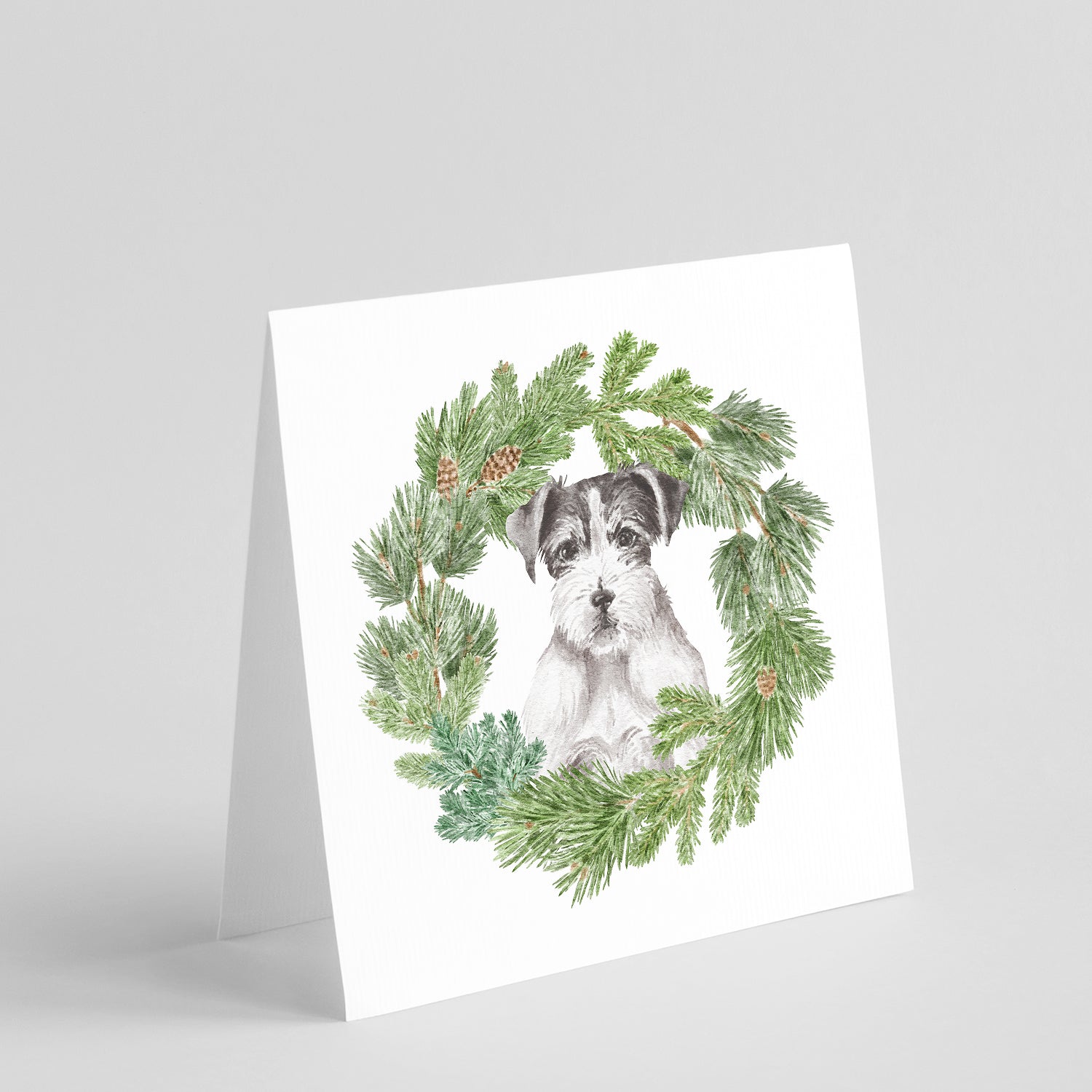 Buy this Jack Russell Terrier Black and White Wirehaired with Christmas Wreath Square Greeting Cards and Envelopes Pack of 8