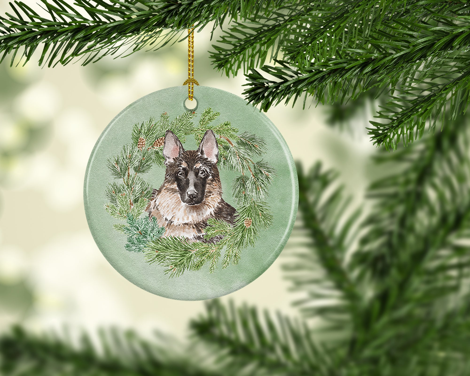 Buy this German Shepherd Christmas Wreath Ceramic Ornament