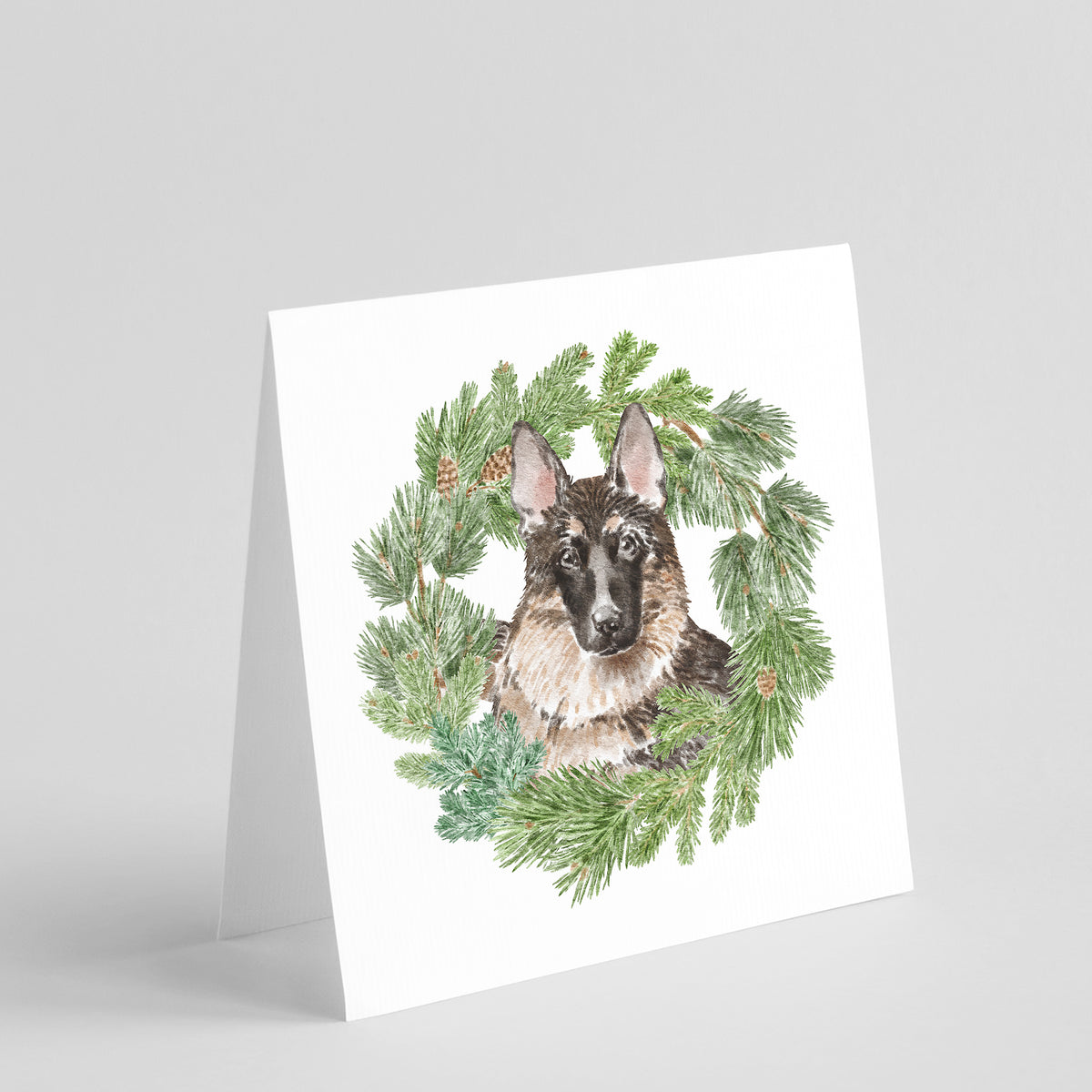 Buy this German Shepherd with Christmas Wreath Square Greeting Cards and Envelopes Pack of 8