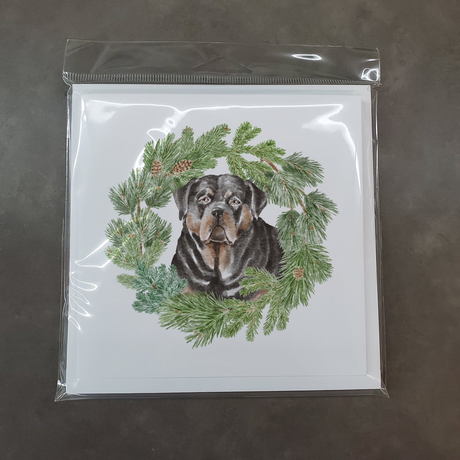 Rottweiler with Christmas Wreath Square Greeting Cards and Envelopes Pack of 8 - the-store.com