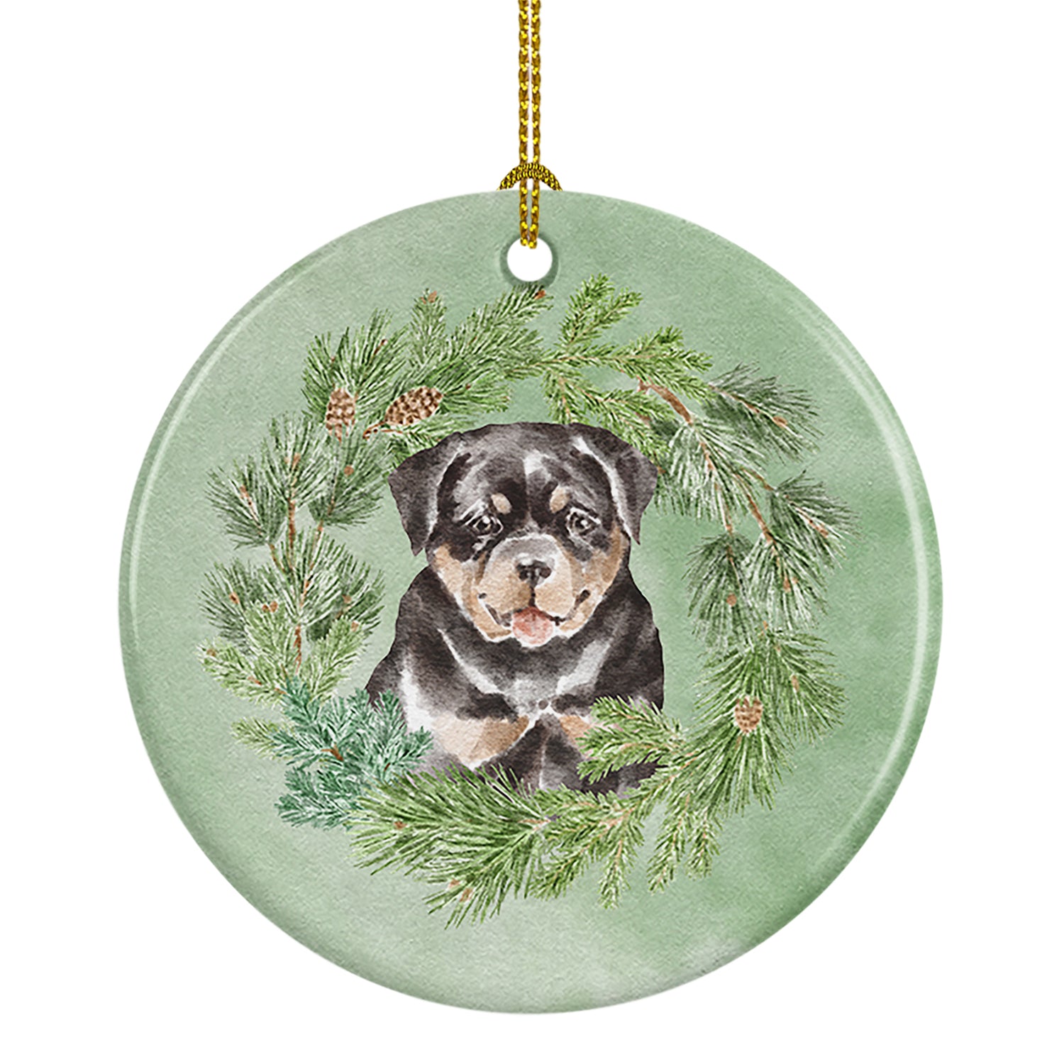 Buy this Rottweiler Puppy Christmas Wreath Ceramic Ornament