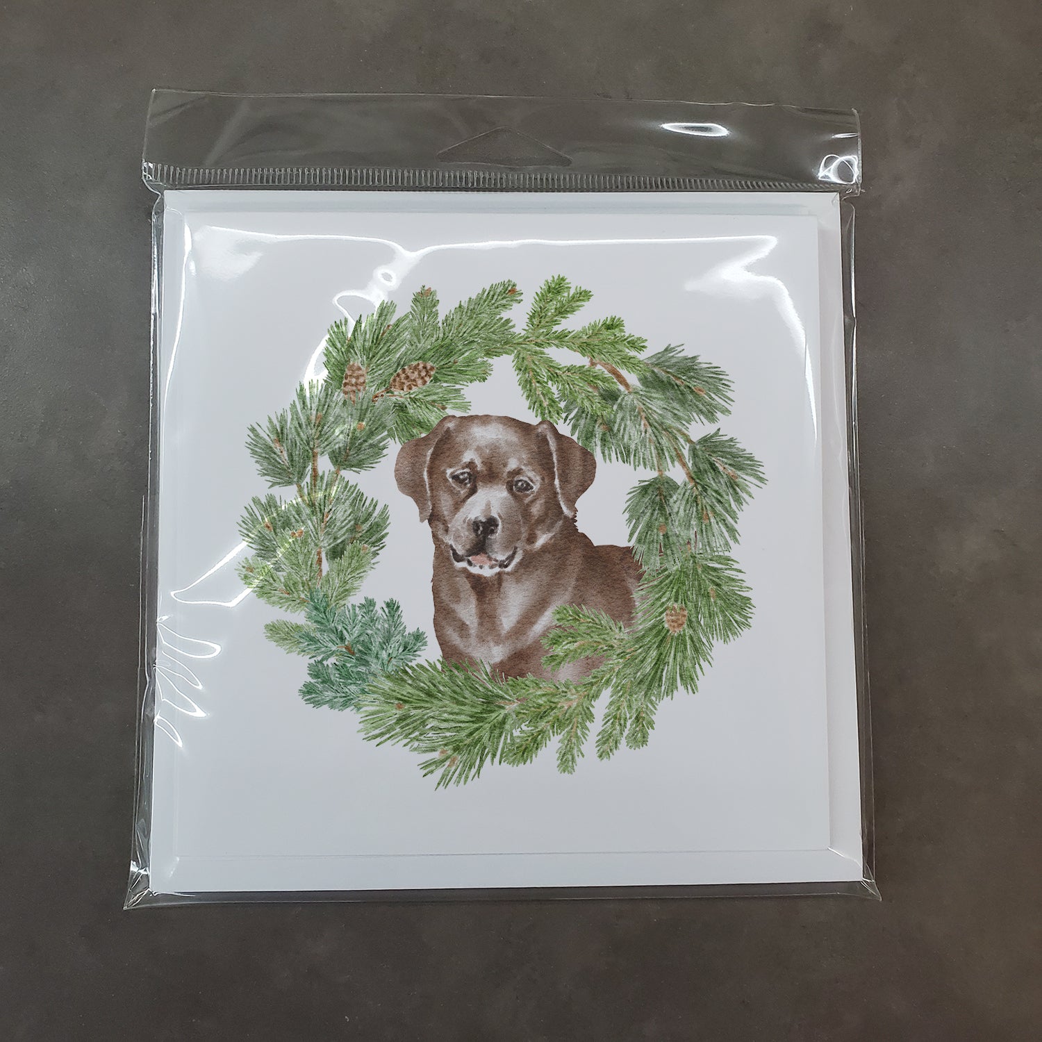 Labrador Retriever Chocolate with Christmas Wreath Square Greeting Cards and Envelopes Pack of 8 - the-store.com