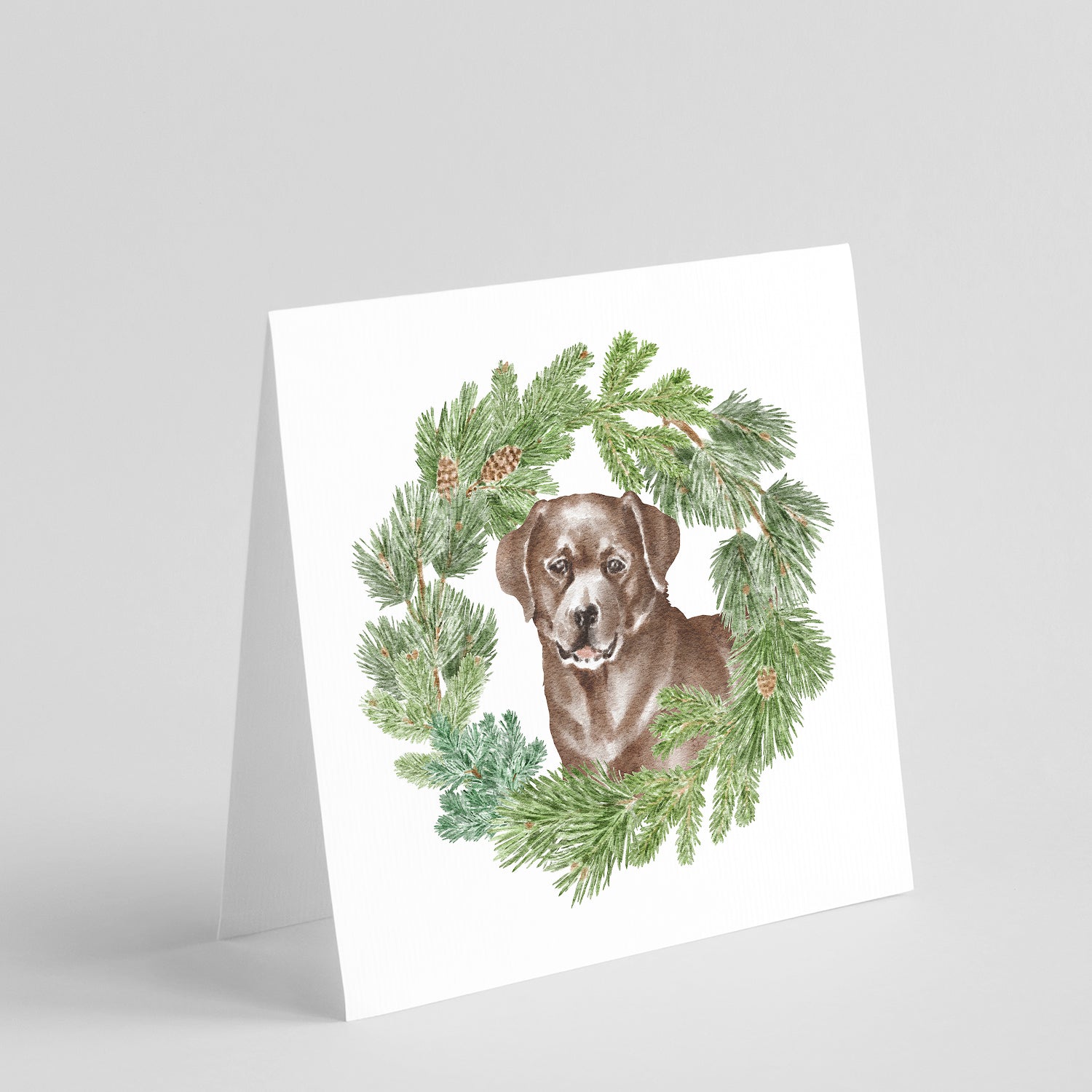 Buy this Labrador Retriever Chocolate with Christmas Wreath Square Greeting Cards and Envelopes Pack of 8