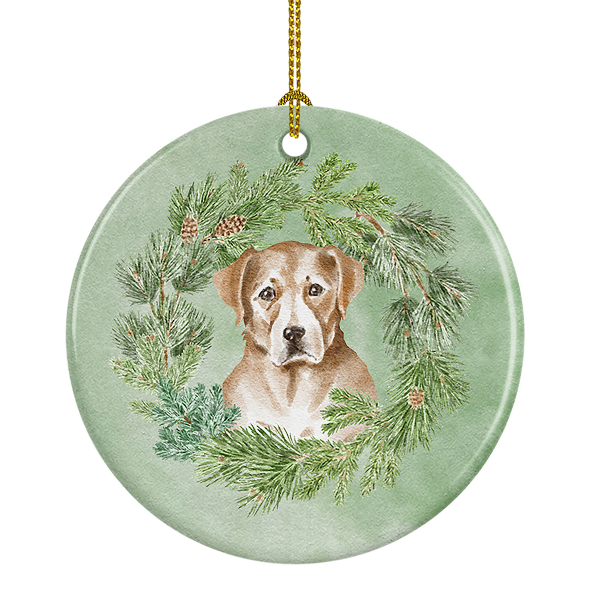 Buy this Labrador Retriever Yellow Christmas Wreath Ceramic Ornament