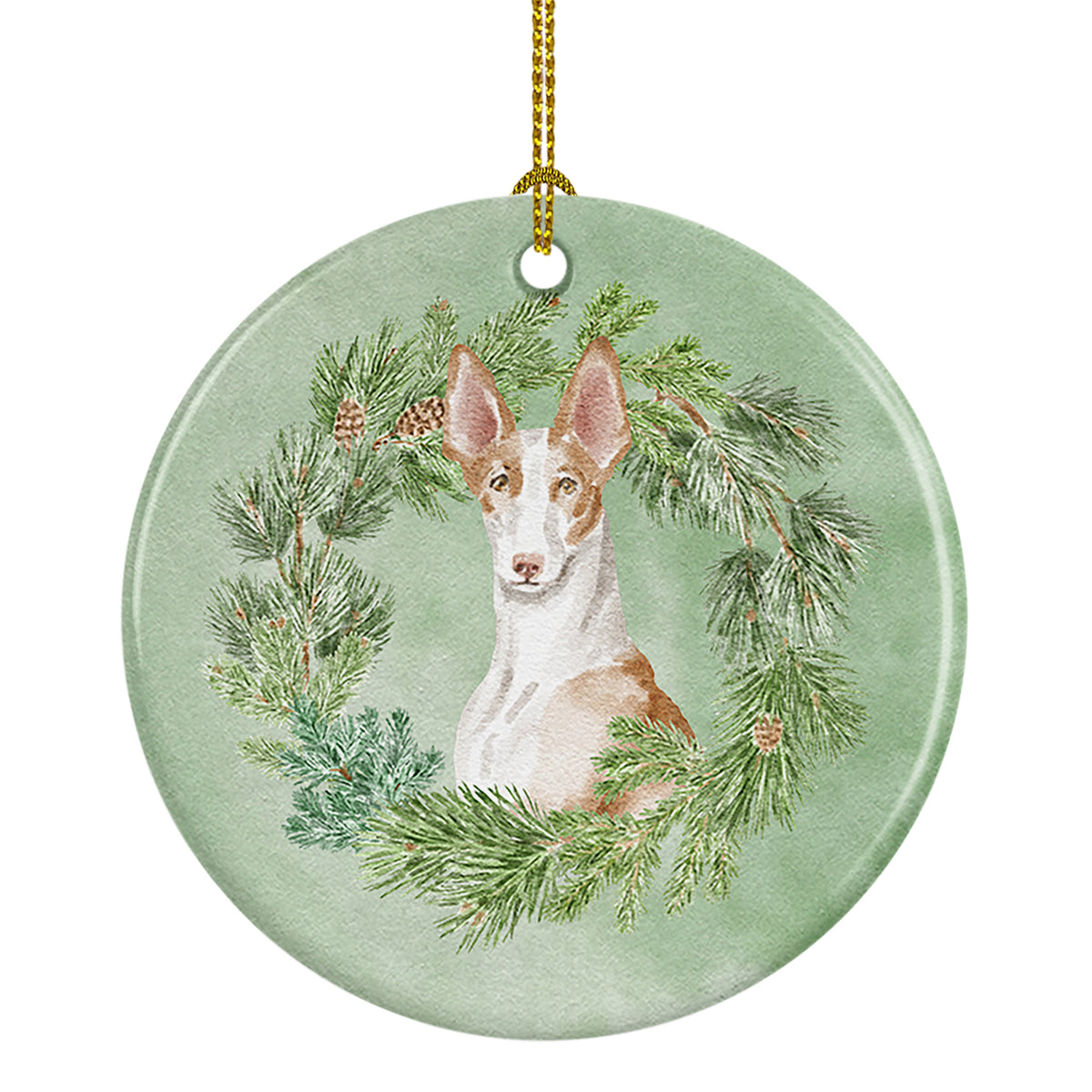 Buy this Ibizan Hound Sitting Proud Christmas Wreath Ceramic Ornament