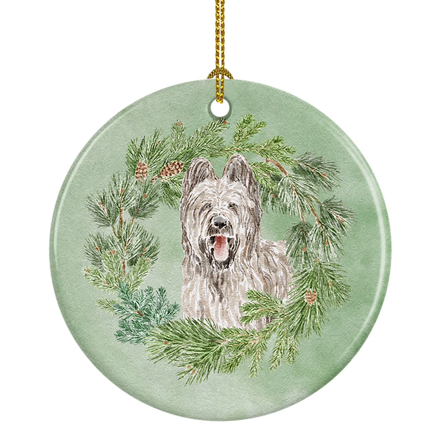 Buy this Briard Smiling Ears Up Christmas Wreath Ceramic Ornament