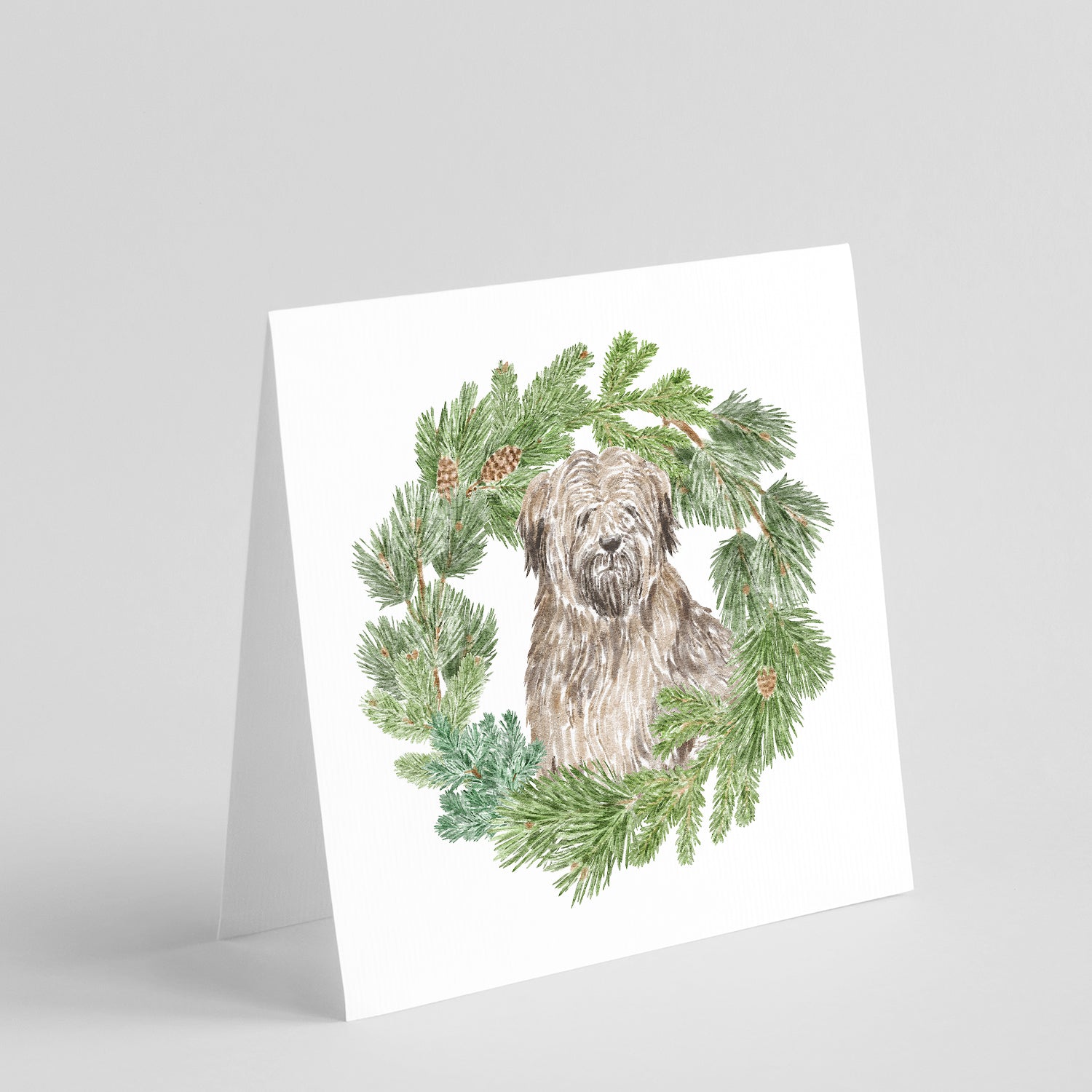 Buy this Briard with Christmas Wreath Square Greeting Cards and Envelopes Pack of 8