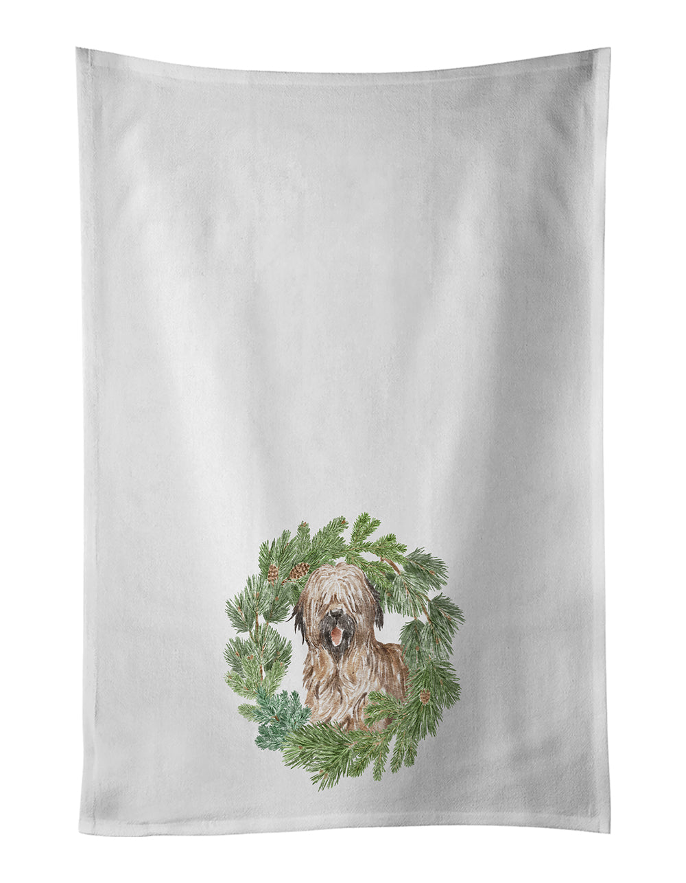 Buy this Briard Smiling Christmas Wreath White Kitchen Towel Set of 2