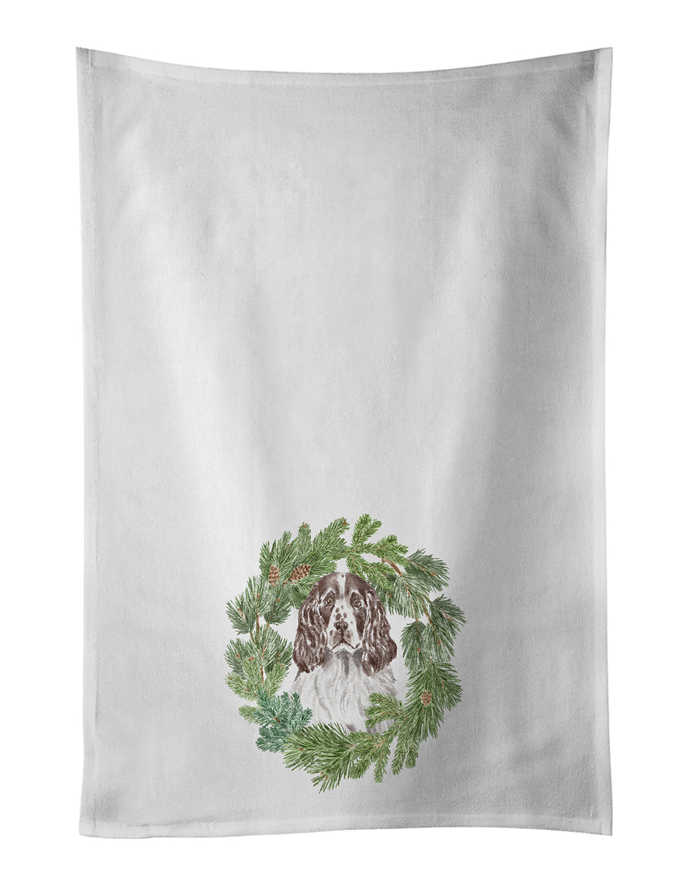 Buy this English Springer Spaniel Liver and White Christmas Wreath White Kitchen Towel Set of 2